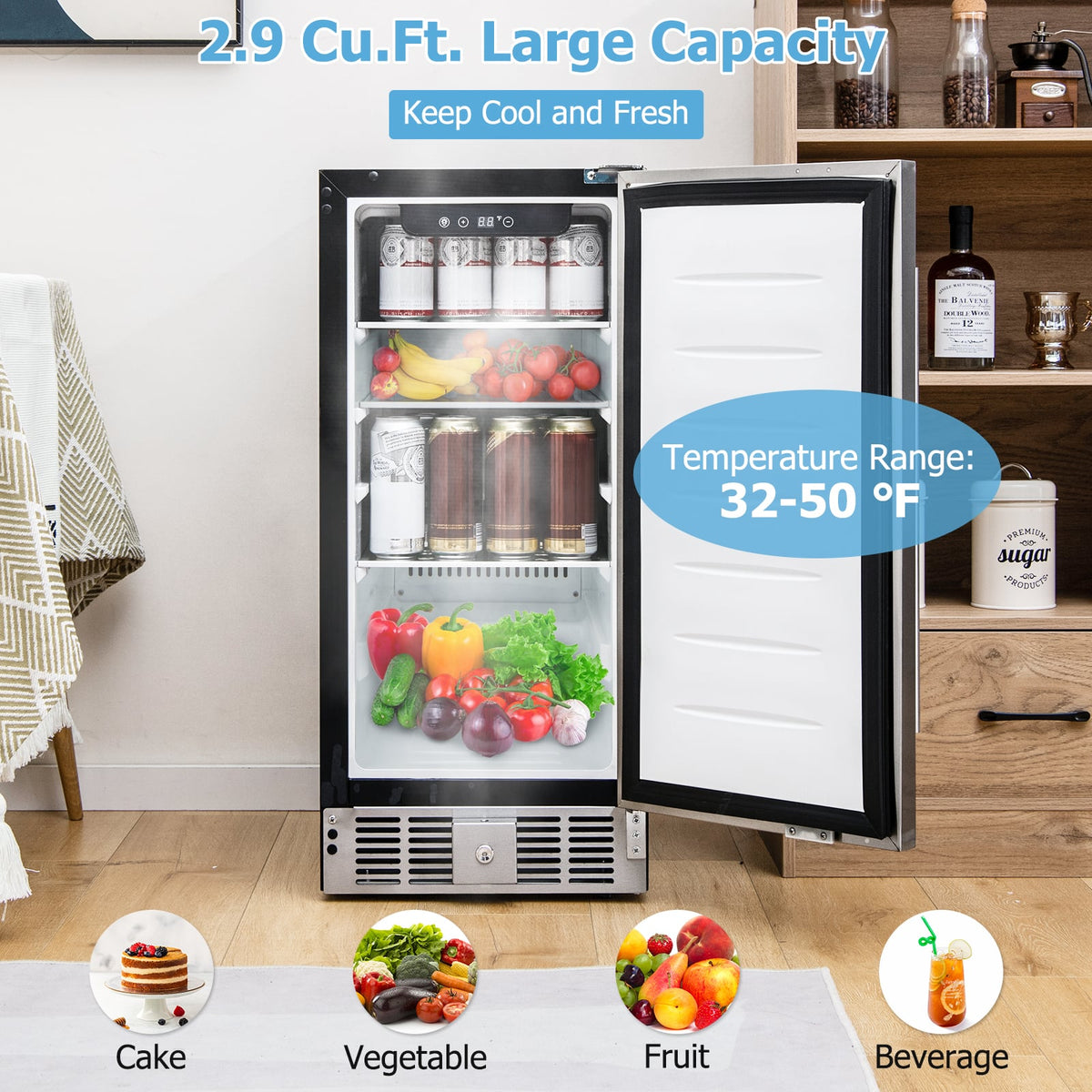 Compact Refrigerator with Adjustable Thermostat and Stainless Steel Door-Silver-Refrigerators-DECOROLALA
