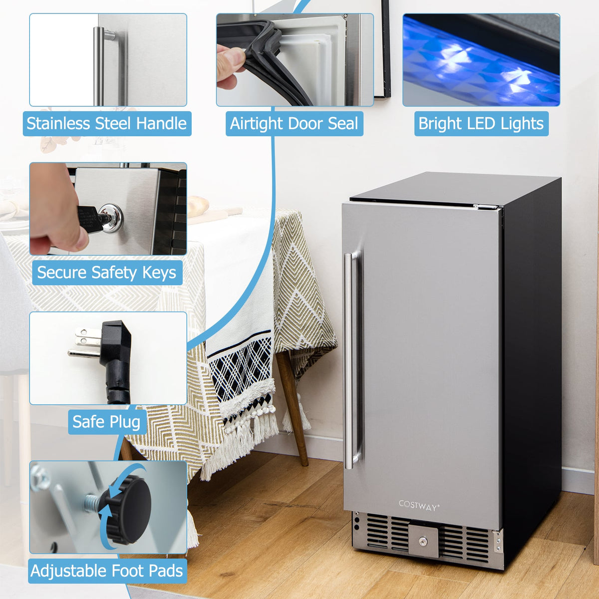 Compact Refrigerator with Adjustable Thermostat and Stainless Steel Door-Silver-Refrigerators-DECOROLALA