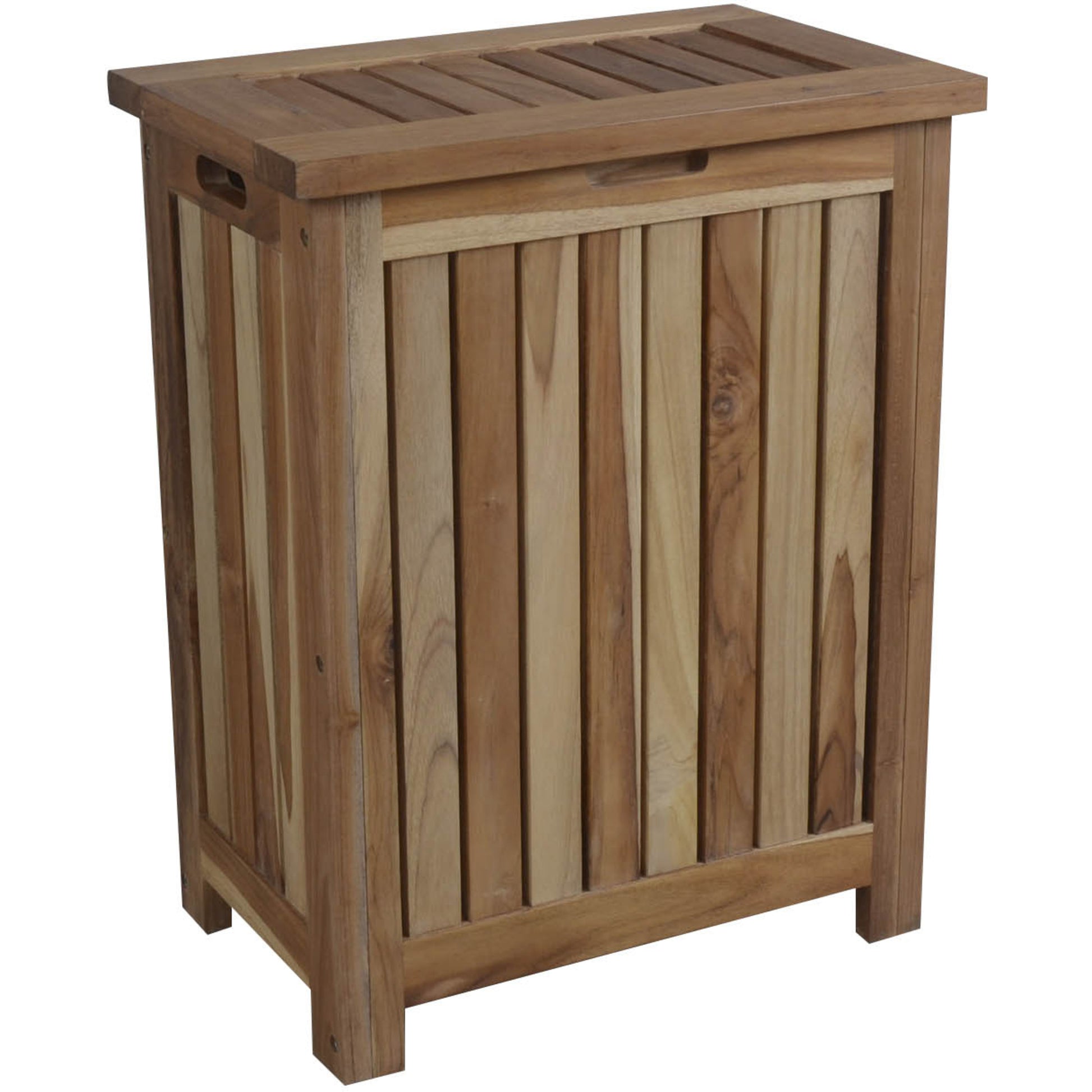 Compact Teak Laundy Storage With Removable Bag In Natural Finish-Dressers-DECOROLALA