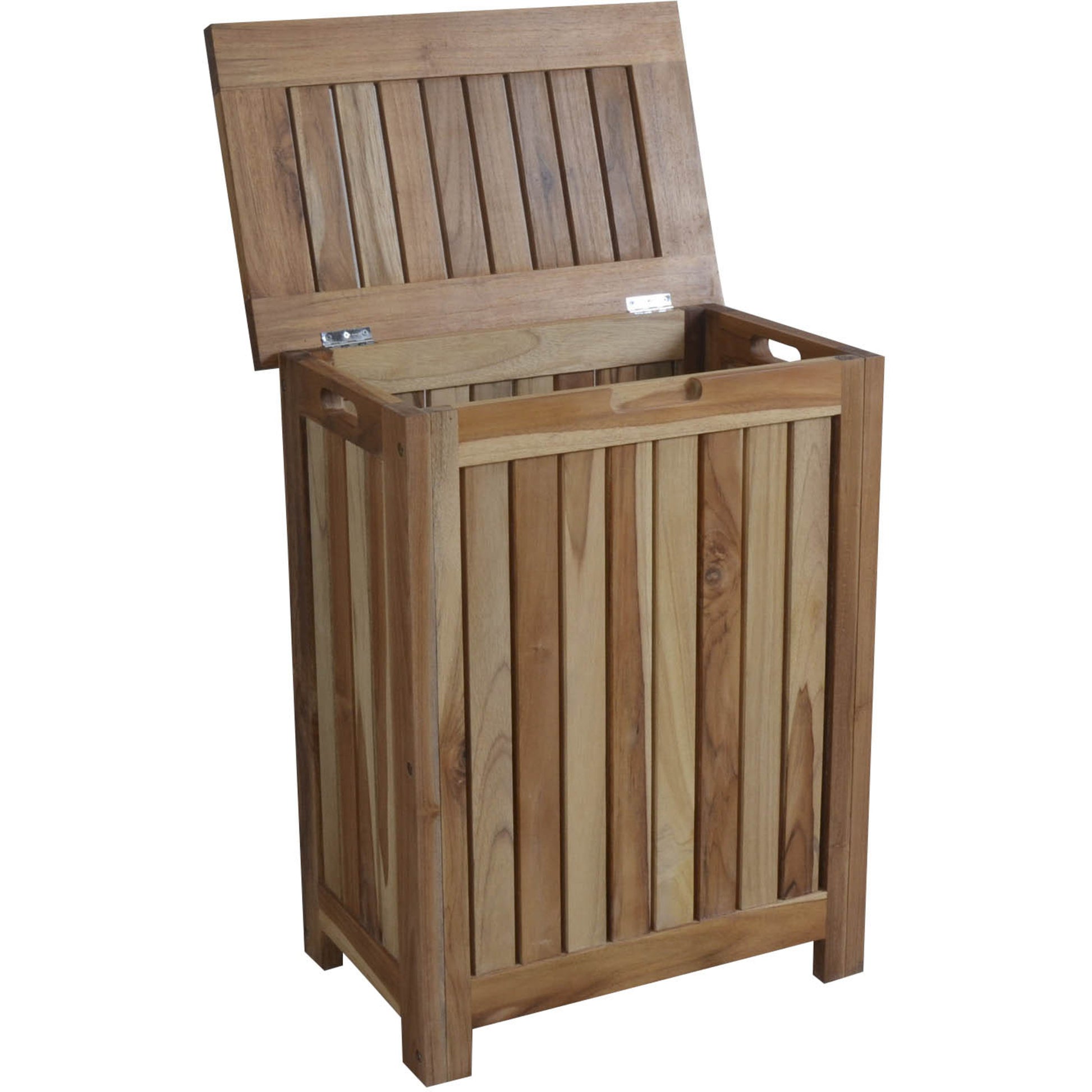 Compact Teak Laundy Storage With Removable Bag In Natural Finish-Dressers-DECOROLALA