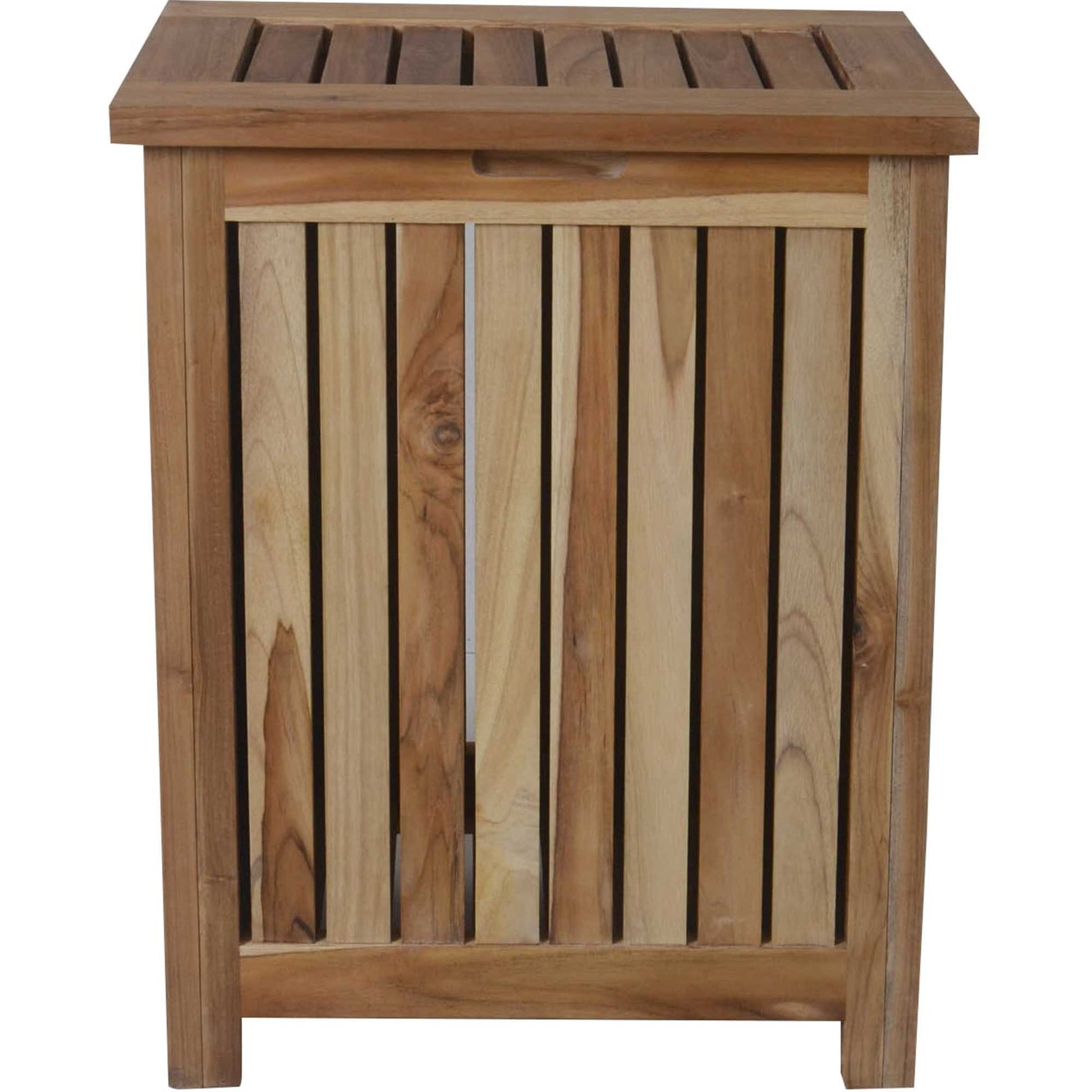 Compact Teak Laundy Storage With Removable Bag In Natural Finish-Dressers-DECOROLALA