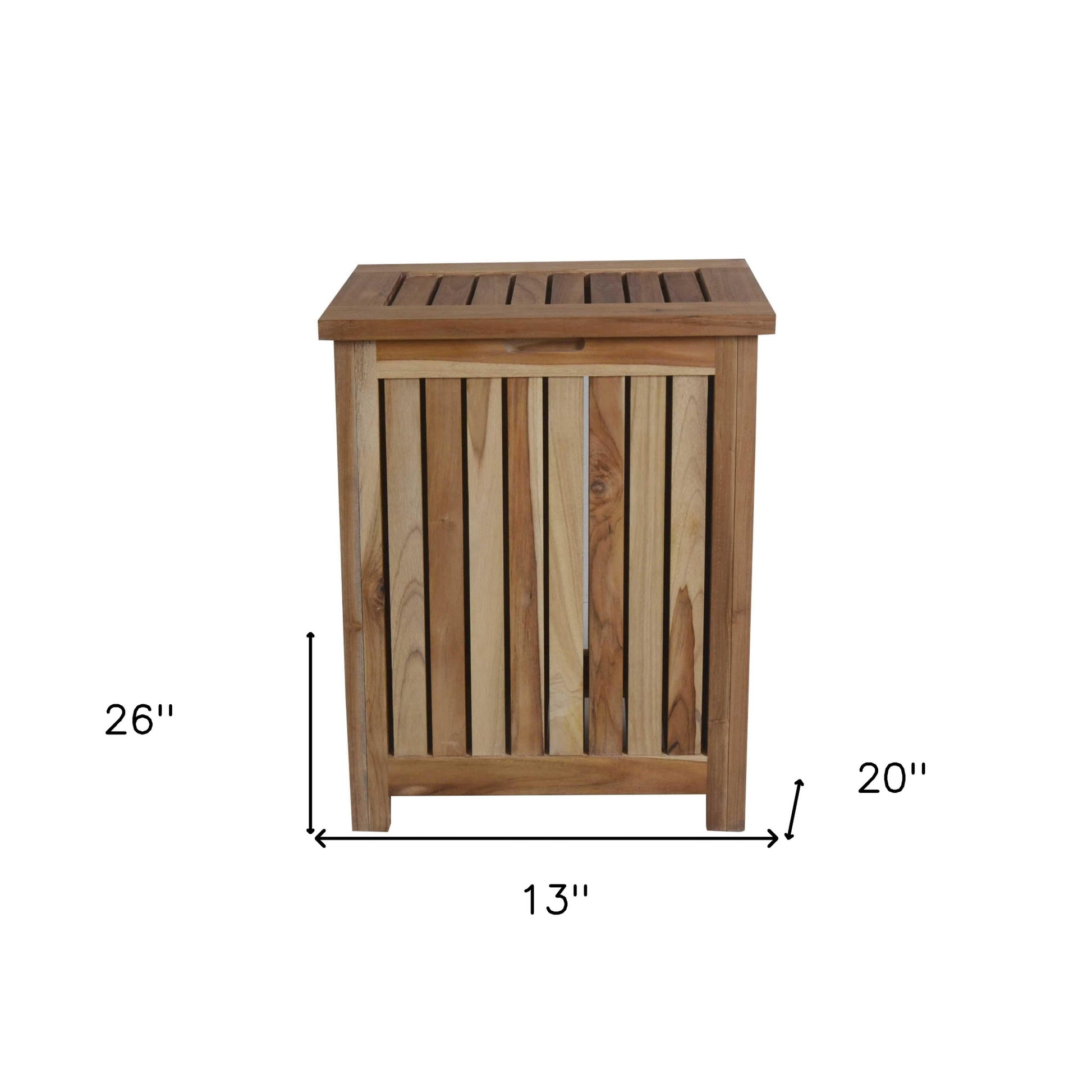 Compact Teak Laundy Storage With Removable Bag In Natural Finish-Dressers-DECOROLALA