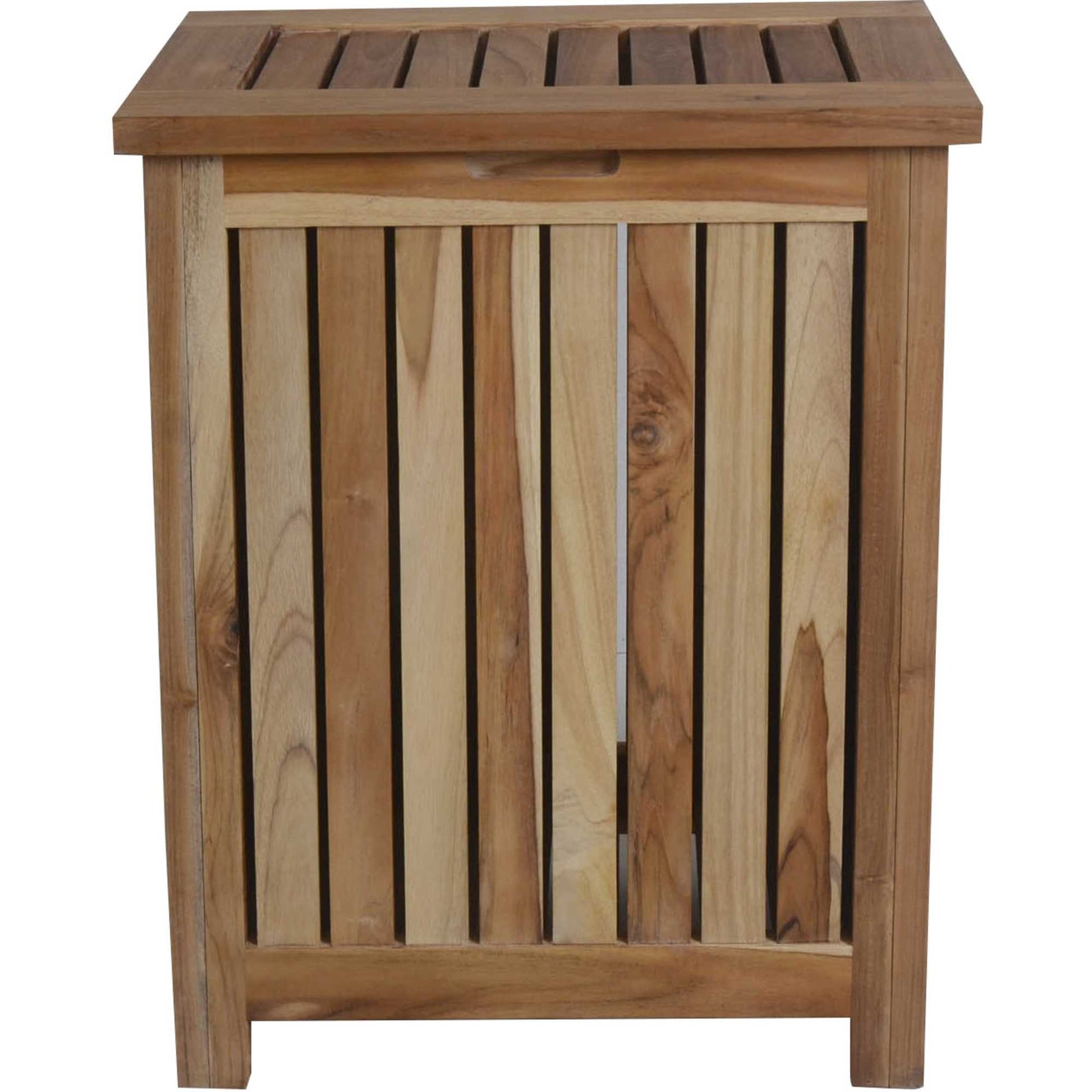 Compact Teak Laundy Storage With Removable Bag In Natural Finish-Dressers-DECOROLALA