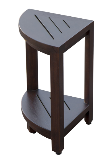 Compact Triangular Teak Shower Outdoor Bench With Shelf In Brown Finish-Shower Benches-DECOROLALA