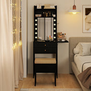 Compact Vanity Desk Set with 3-Color Lighted Mirror and Power Outlets-Black-Makeup Vanities-DECOROLALA