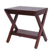Compact X Shape Teak Shower Outdoor Bench With Shelf In Brown Finish-Shower Benches-DECOROLALA