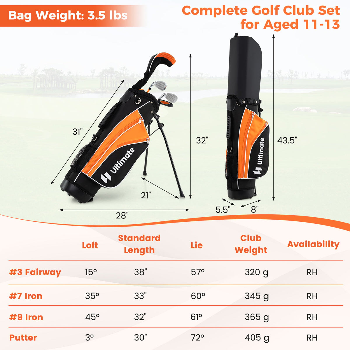 Complete Golf Club Set for Children Age 11-13-Orange-Golf-DECOROLALA