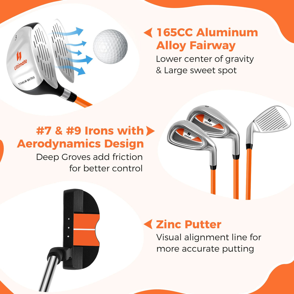 Complete Golf Club Set for Children Age 11-13-Orange-Golf-DECOROLALA