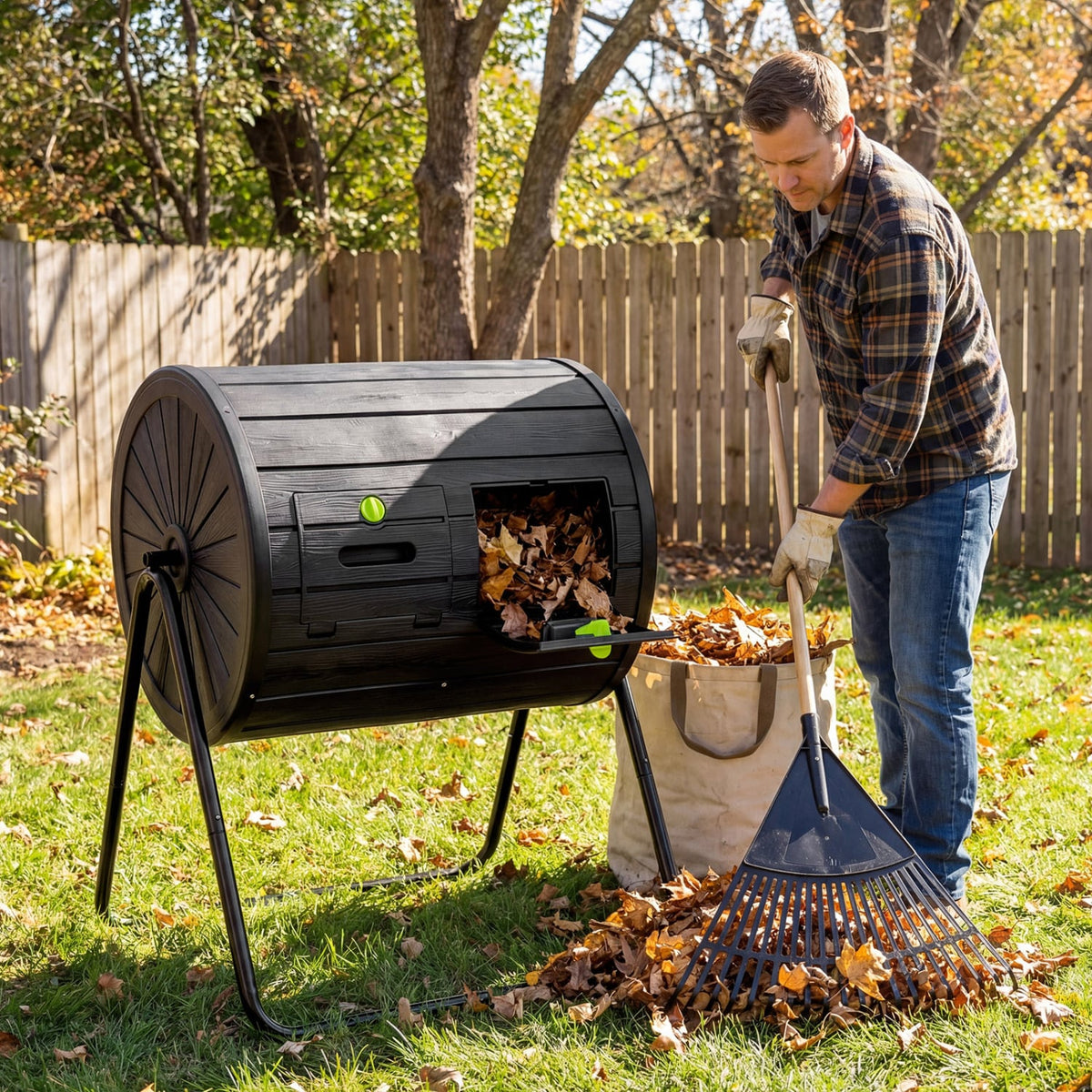 Compost Tumbler 37.5 Gallon Large Outdoor Compost Bin-Black-Garden Tools-DECOROLALA
