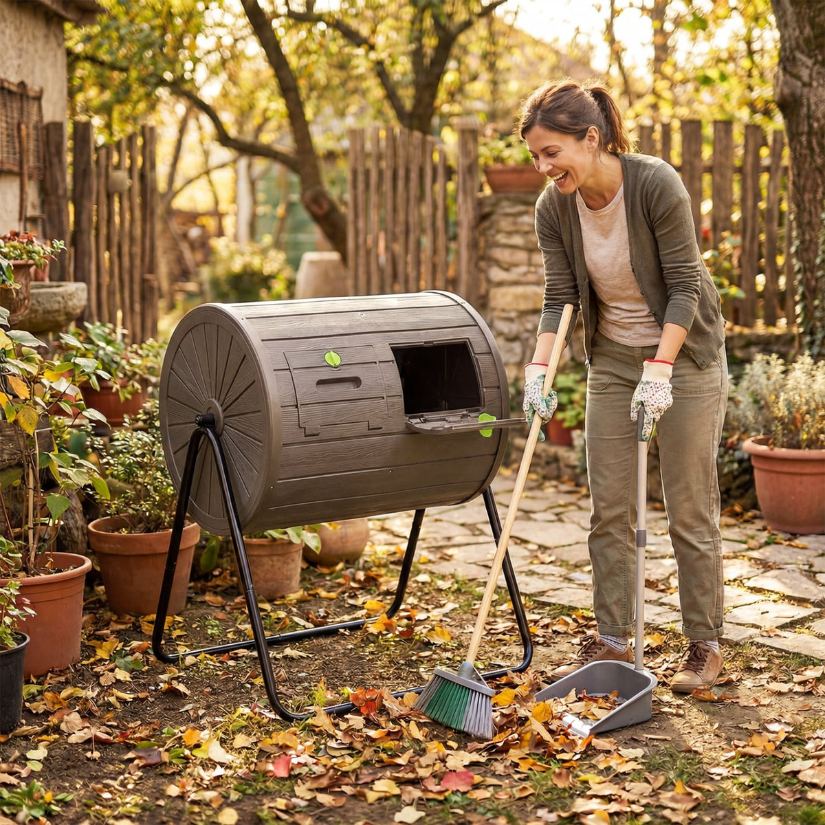 Compost Tumbler 37.5 Gallon Large Outdoor Compost Bin-Coffee-Garden Tools-DECOROLALA