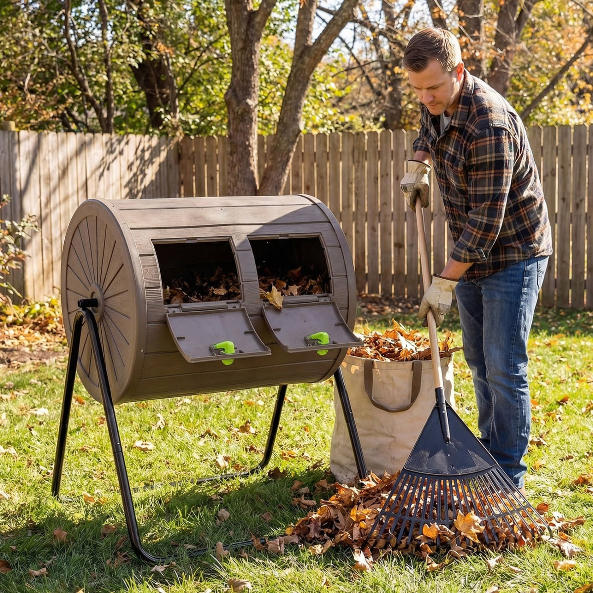Compost Tumbler 37.5 Gallon Large Outdoor Compost Bin-Coffee-Garden Tools-DECOROLALA