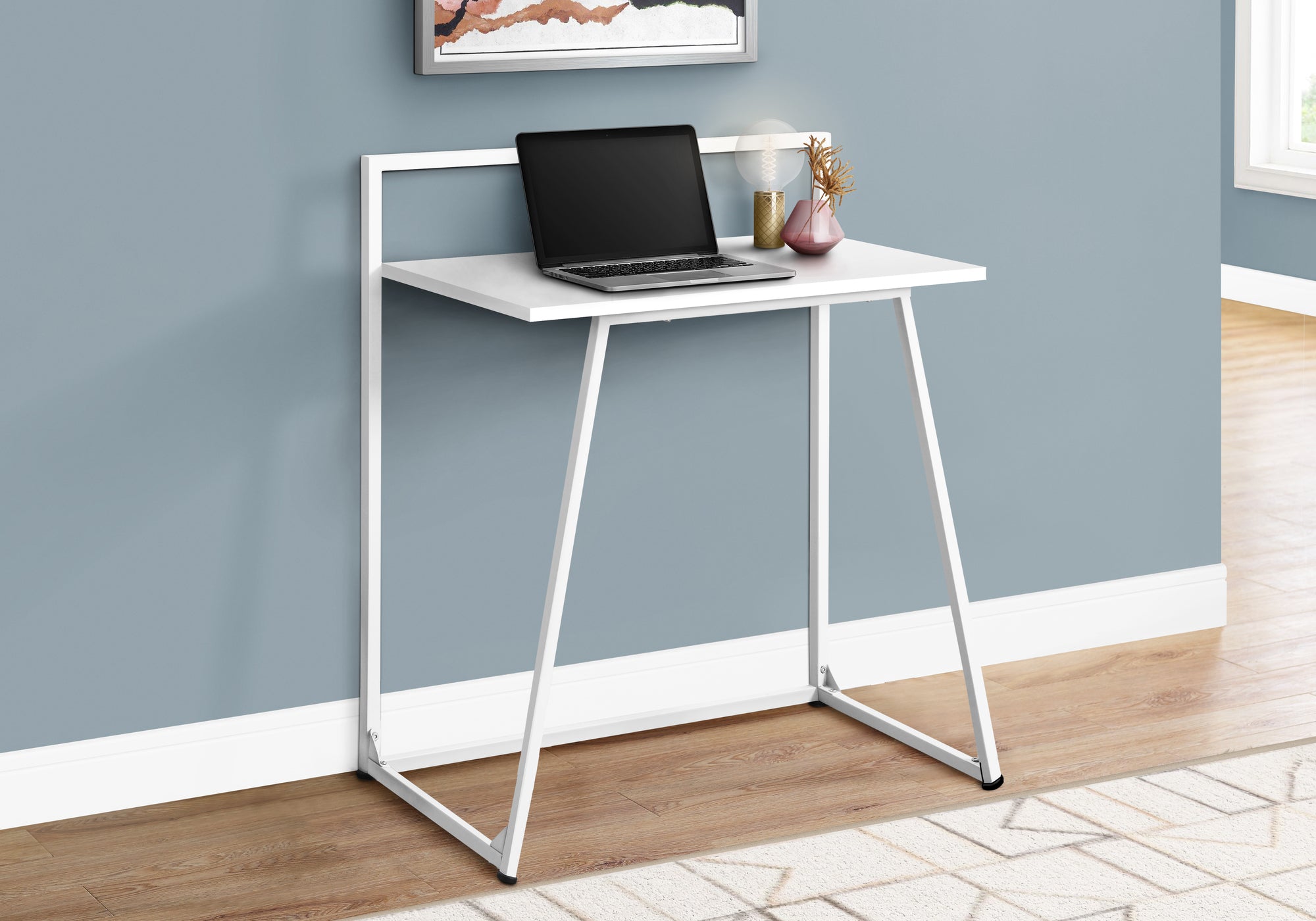 Computer Desk 30"L White Laminate Metal Base-Computer Desk-DECOROLALA