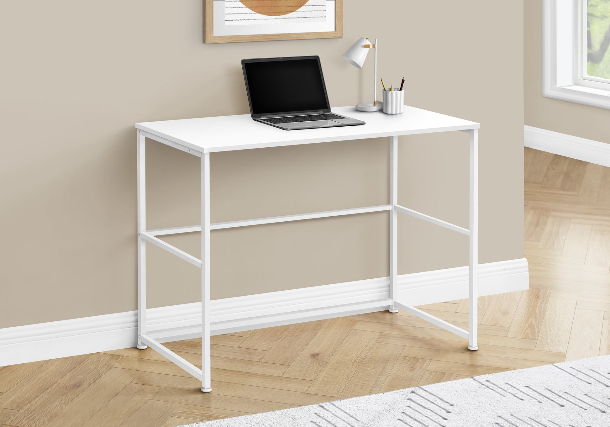 Computer Desk - 40"L / White / White Metal-Computer Desk-DECOROLALA