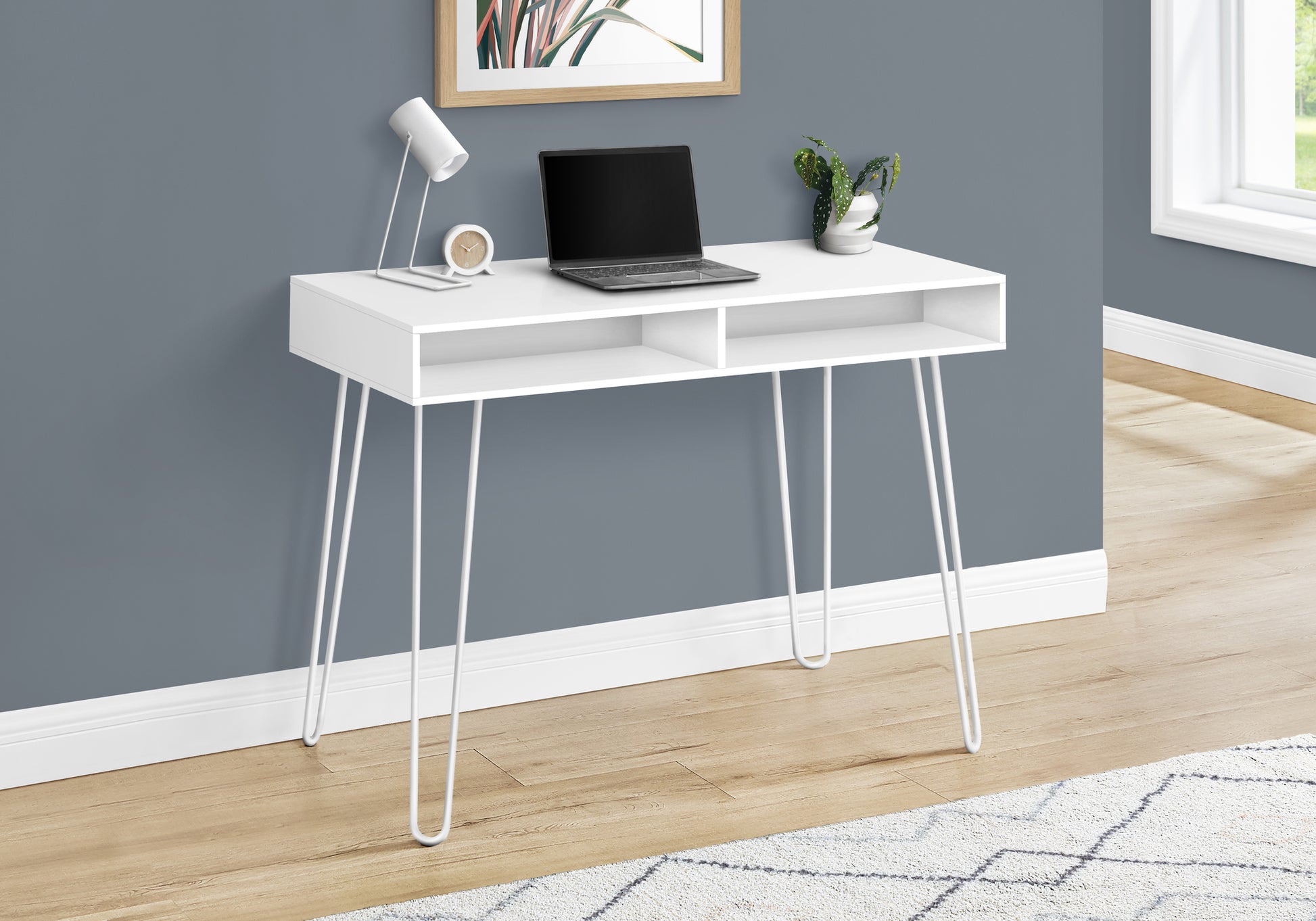 Computer Desk - 40"L / White / White Metal-Computer Desk-DECOROLALA