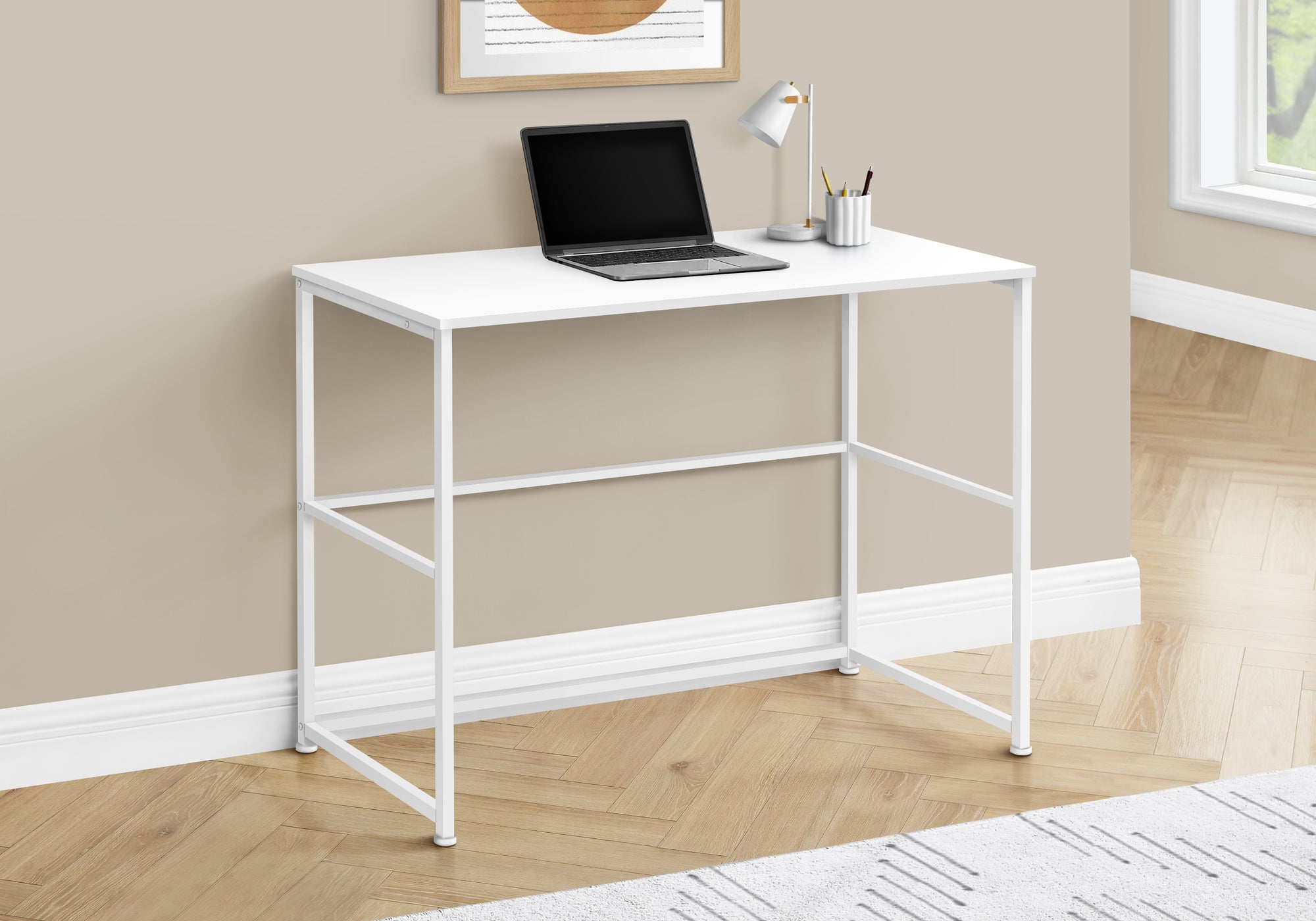 Computer Desk - 40"L / White / White Metal-Computer Desk-DECOROLALA