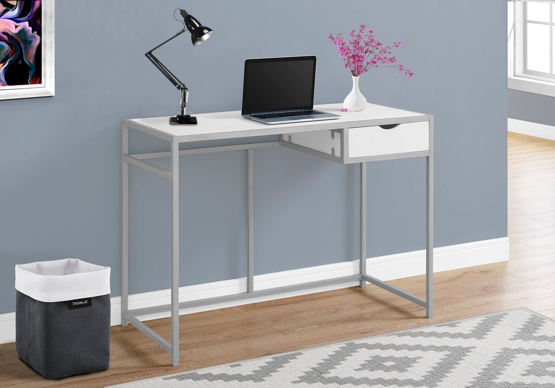 Computer Desk - 42"L / Grey / Dark Grey Metal-Computer Desk-DECOROLALA