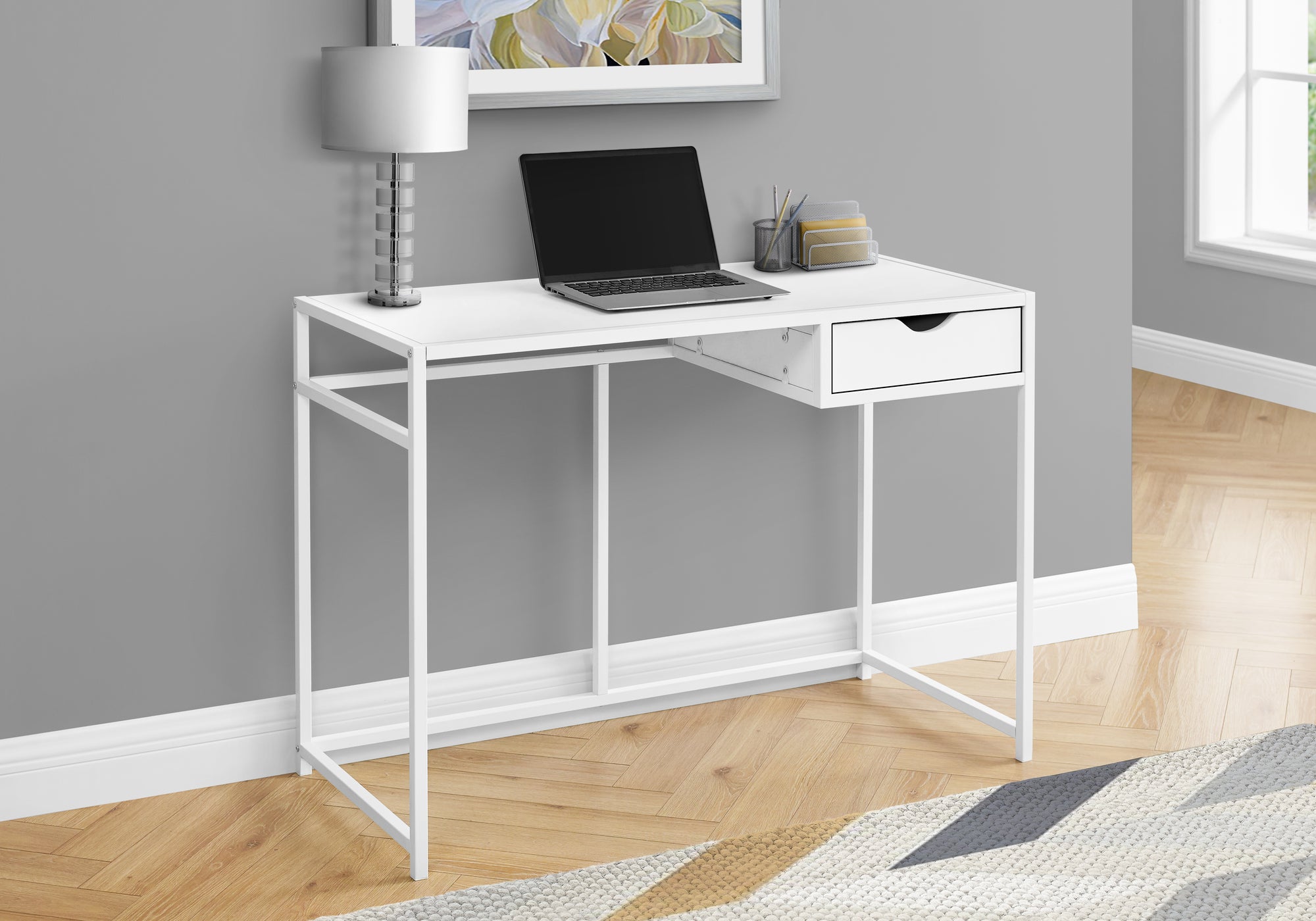 Computer Desk - 42"L / Grey / Dark Grey Metal-Computer Desk-DECOROLALA
