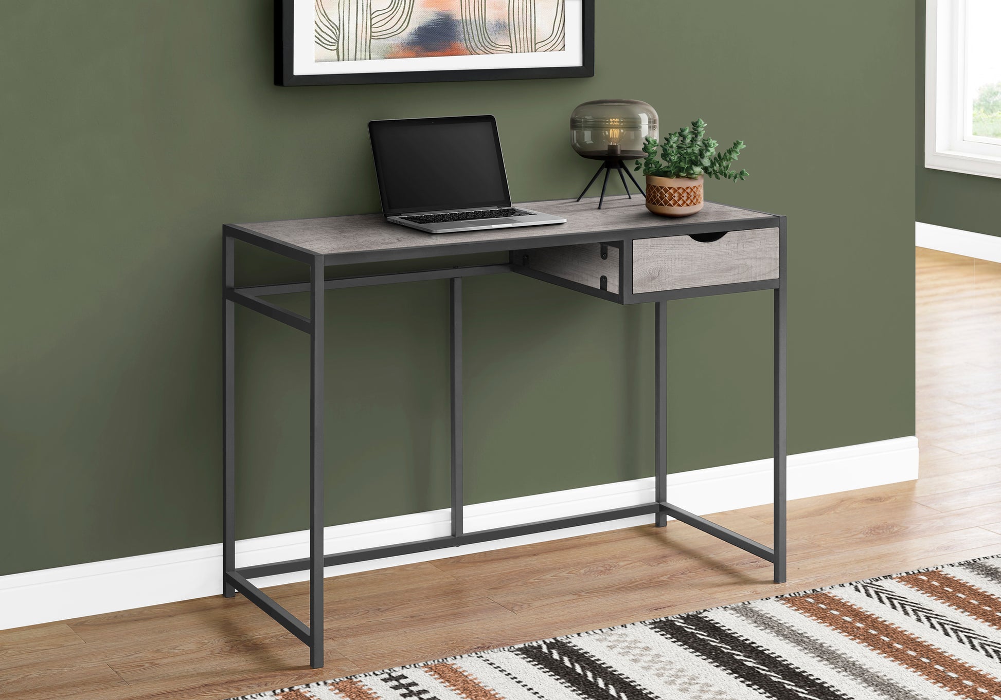 Computer Desk - 42"L / Grey / Dark Grey Metal-Computer Desk-DECOROLALA