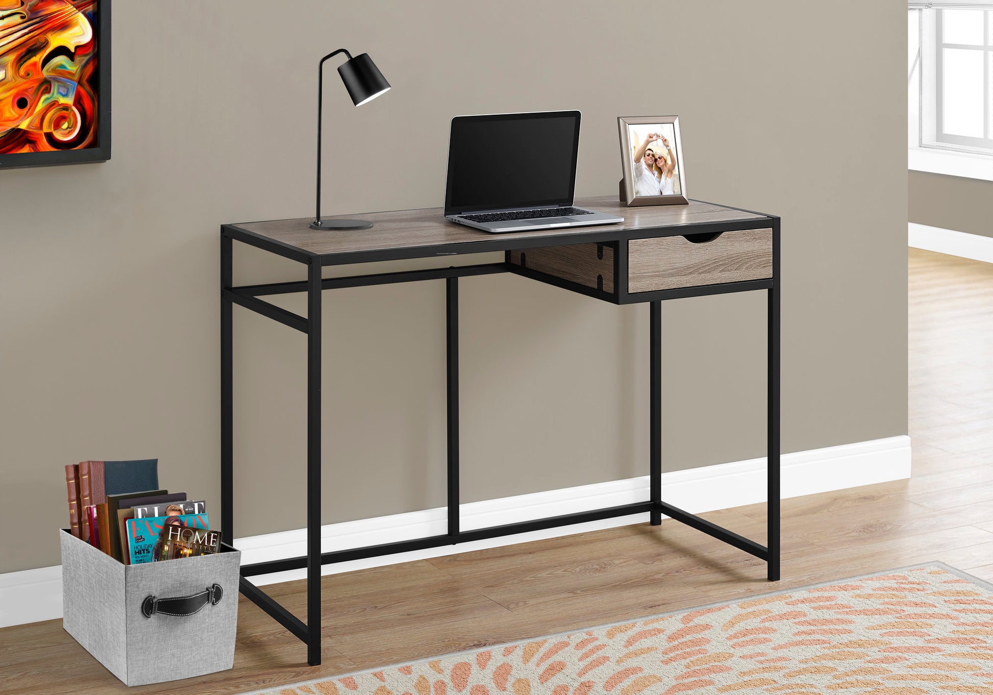 Computer Desk 42"L Grey with Storage Drawer-Computer Desk-DECOROLALA