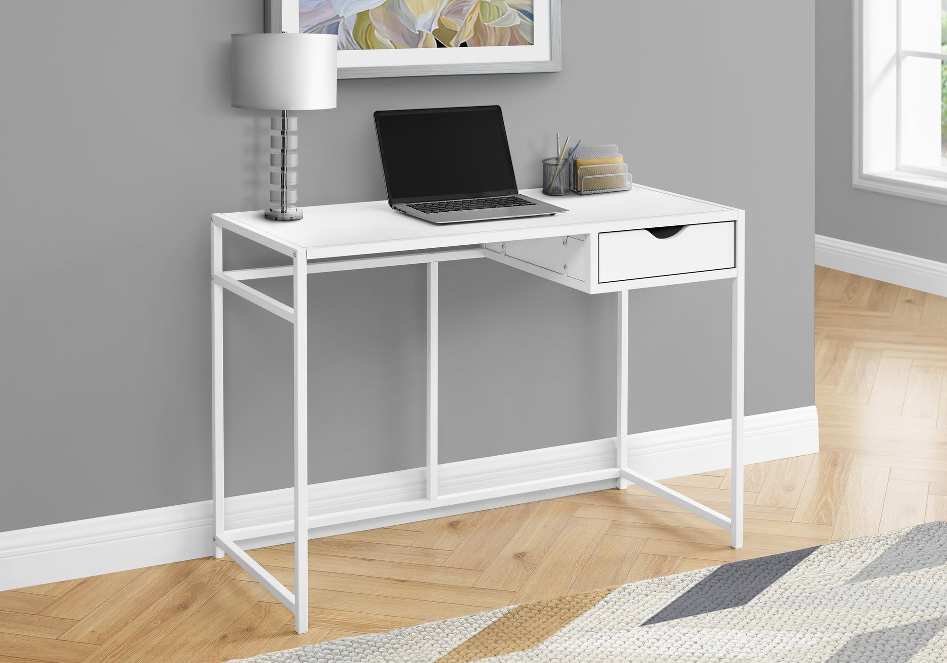 Computer Desk 42"L Grey with Storage Drawer-Computer Desk-DECOROLALA
