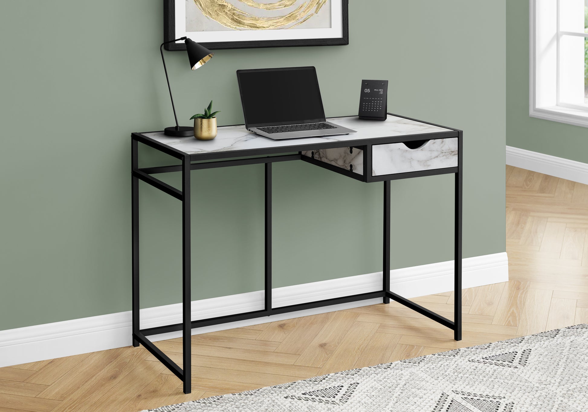 Computer Desk 42"L Grey with Storage Drawer-Computer Desk-DECOROLALA