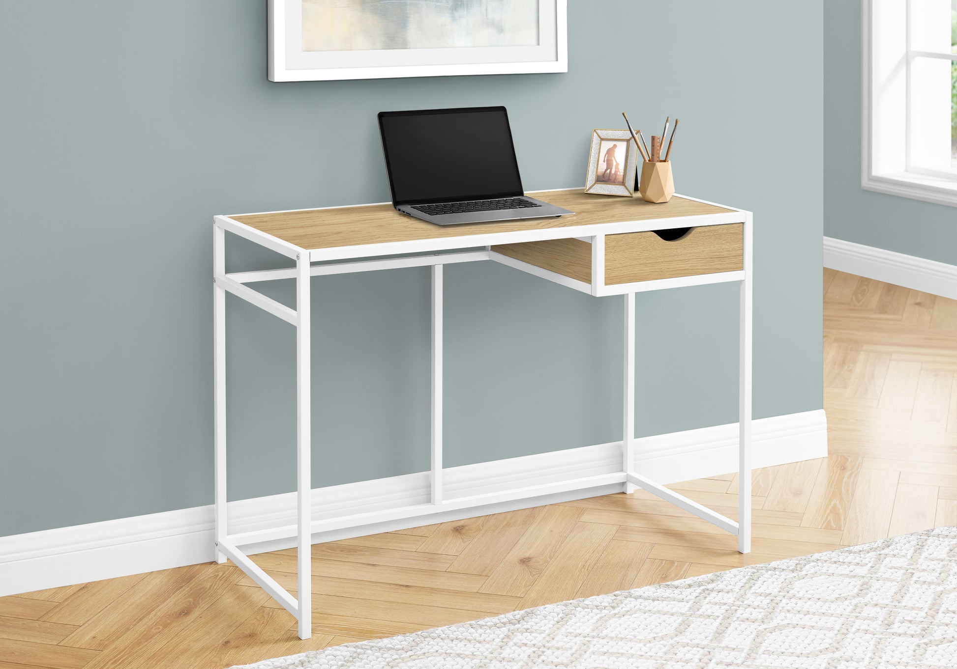 Computer Desk 42"L Grey with Storage Drawer-Computer Desk-DECOROLALA