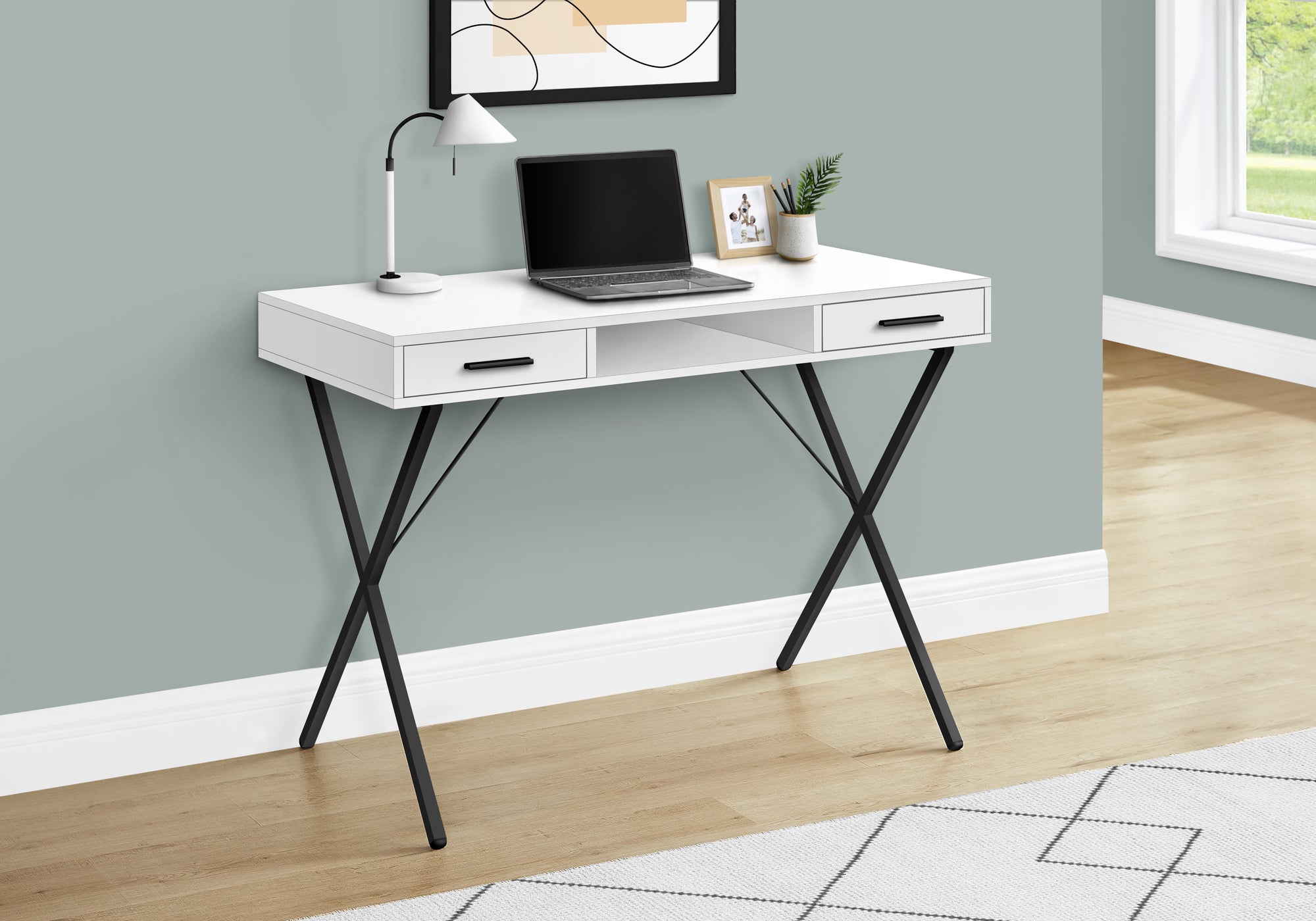 Computer Desk - 42"L / White / Black Metal-Computer Desk-DECOROLALA