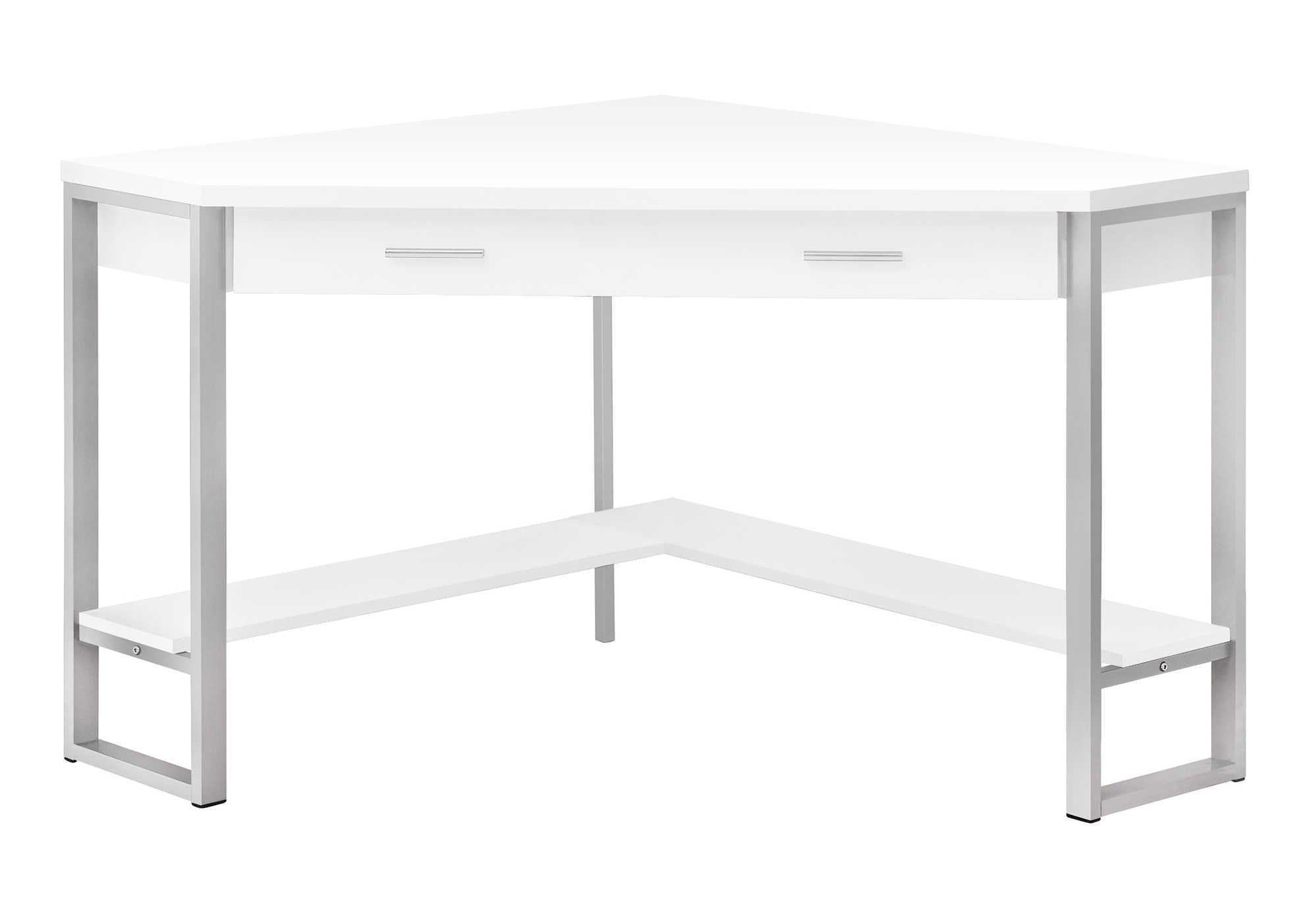 Computer Desk - 42"L / White Corner / Silver Metal-Computer Desk-DECOROLALA
