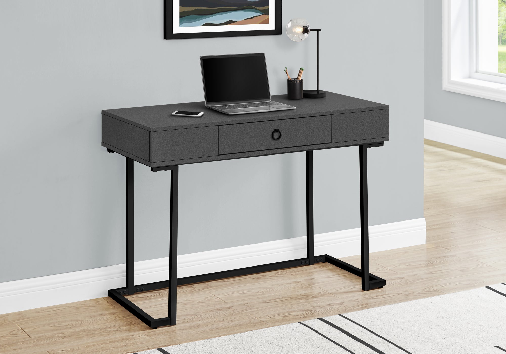Computer Desk 42"L White with Black Metal Legs-Computer Desk-DECOROLALA
