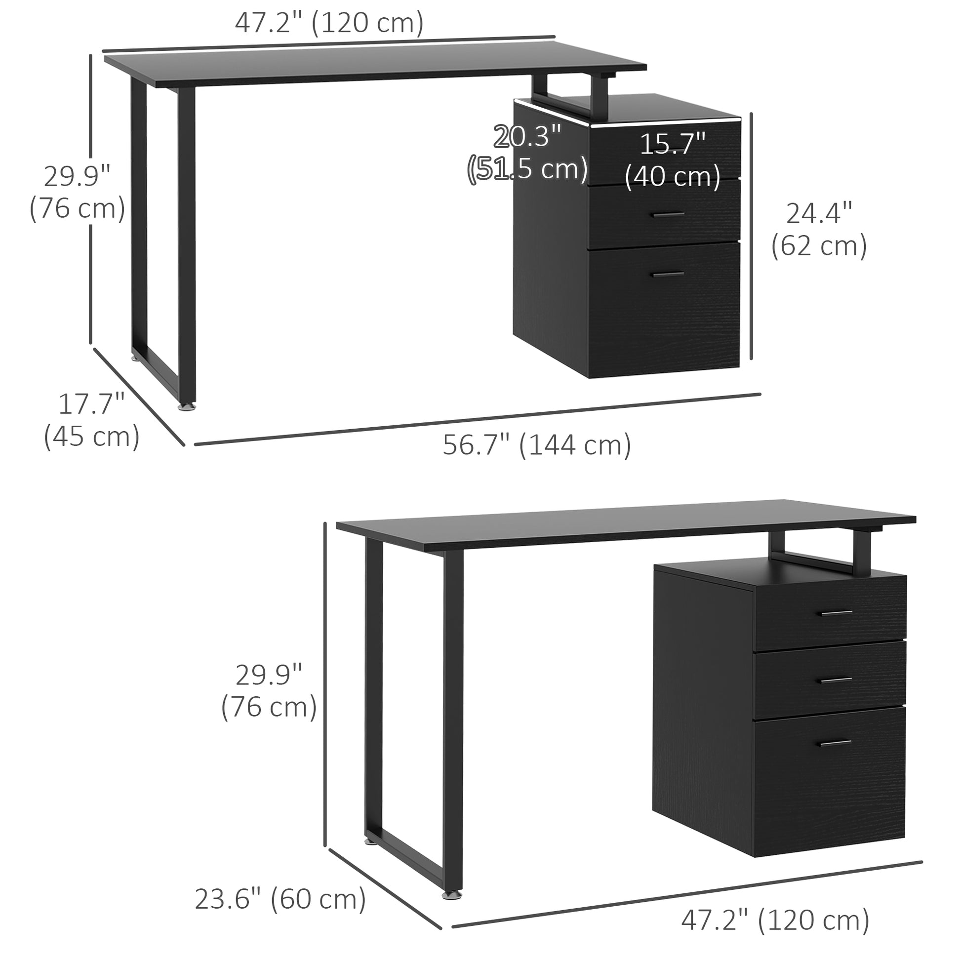 Computer Desk 47" Black with Storage Drawers-DECOROLALA