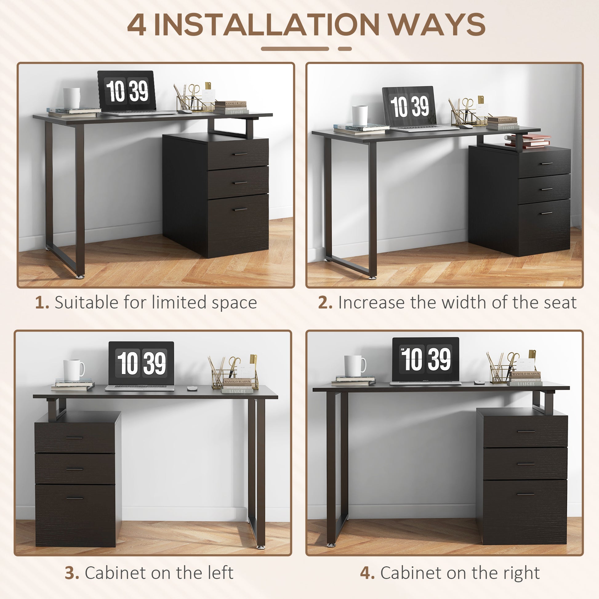 Computer Desk 47" Black with Storage Drawers-DECOROLALA