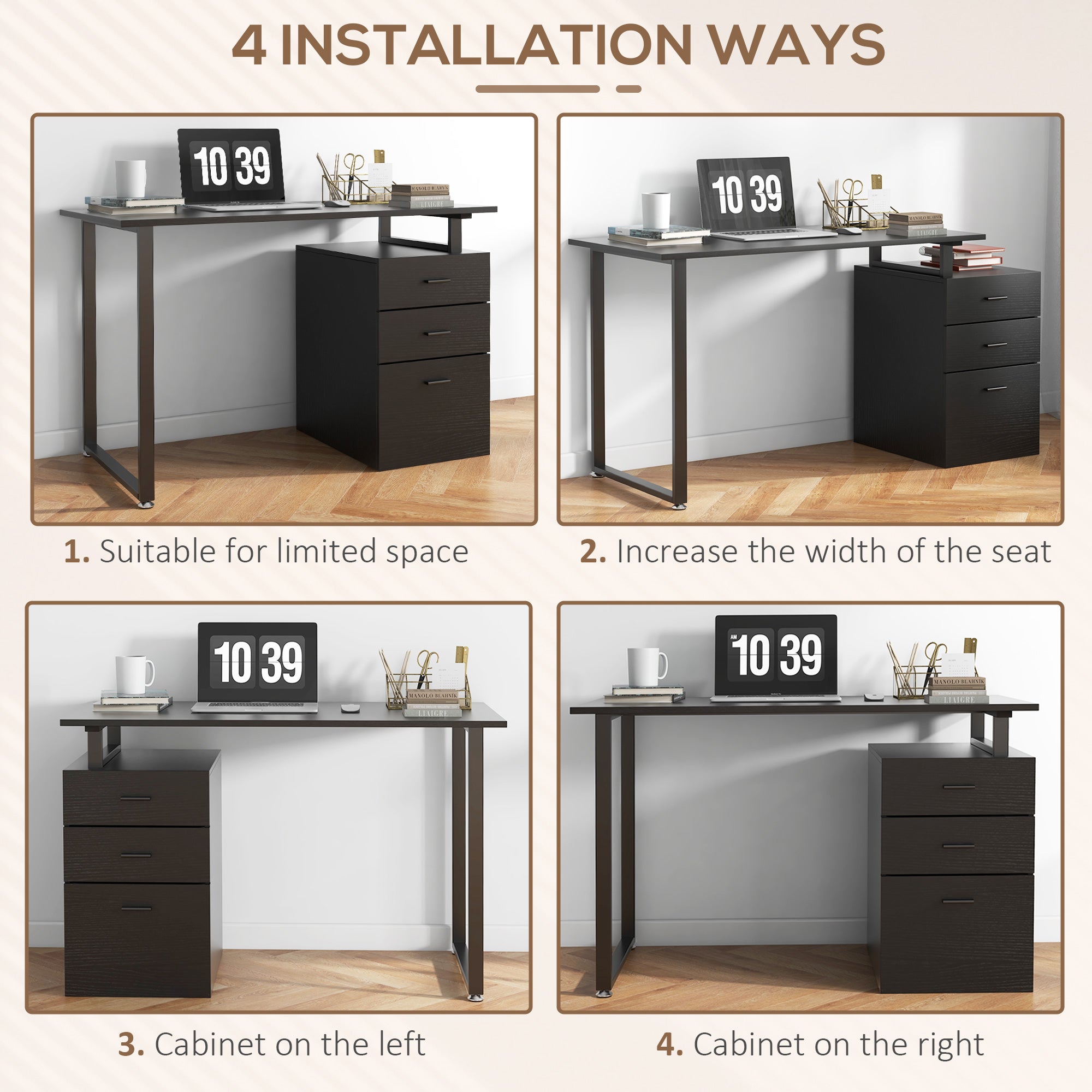 Computer Desk 47" Black with Storage Drawers-DECOROLALA