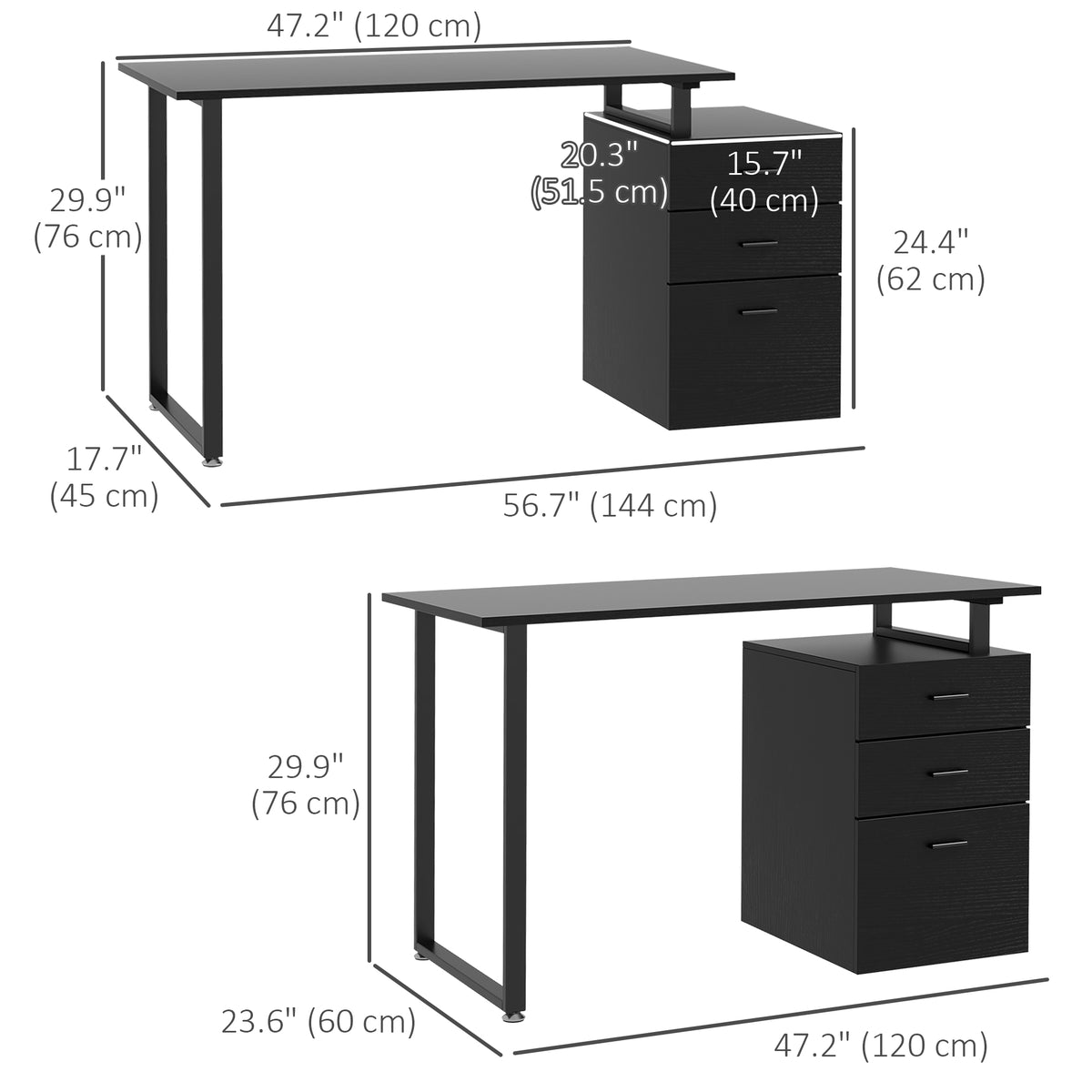 Computer Desk 47" Black with Storage Drawers-DECOROLALA
