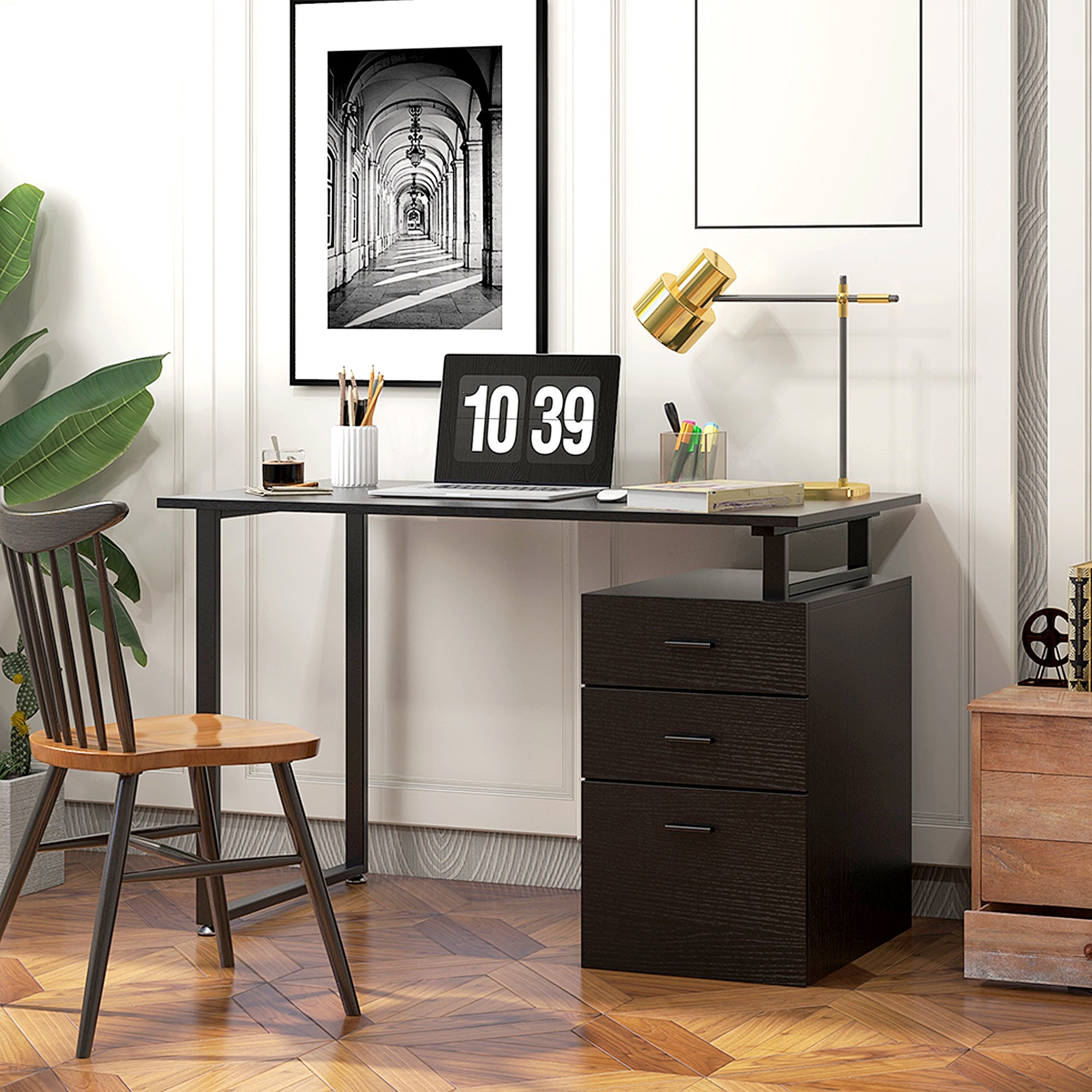 Computer Desk 47" Black with Storage Drawers-DECOROLALA