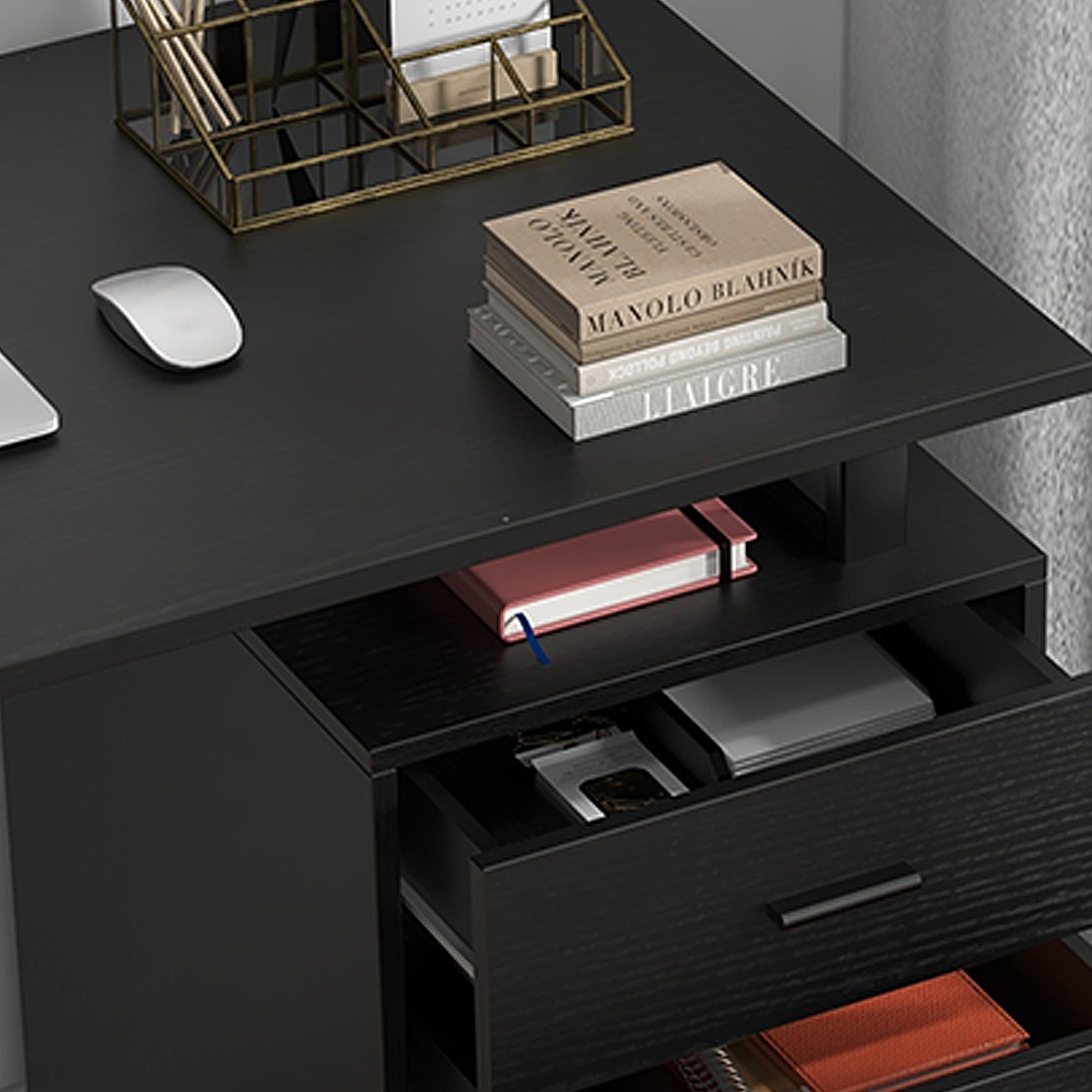 Computer Desk 47" Black with Storage Drawers-DECOROLALA
