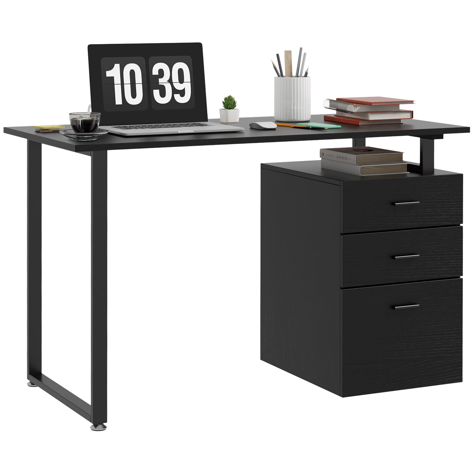 Computer Desk 47" Black with Storage Drawers-DECOROLALA