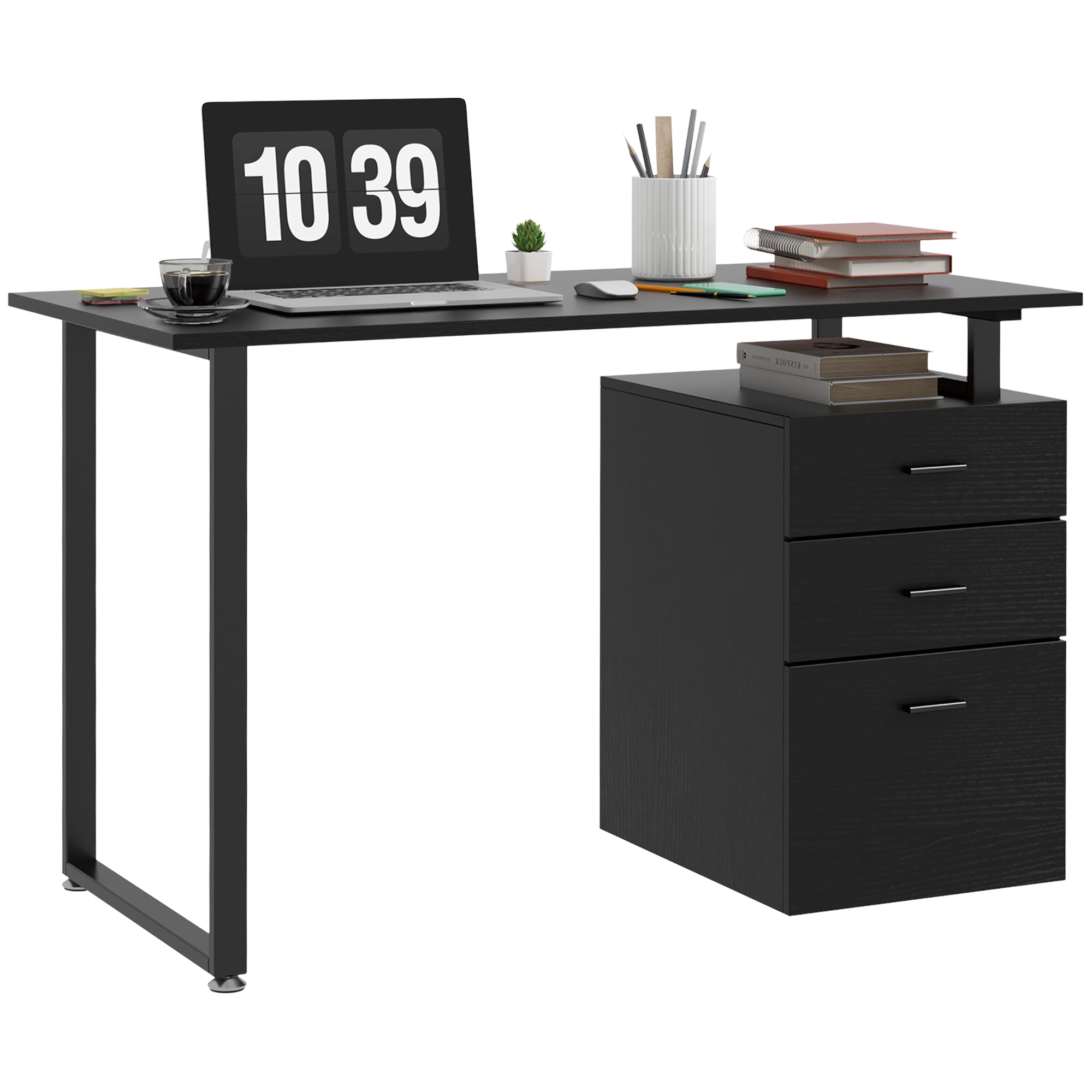 Computer Desk 47" Black with Storage Drawers-DECOROLALA