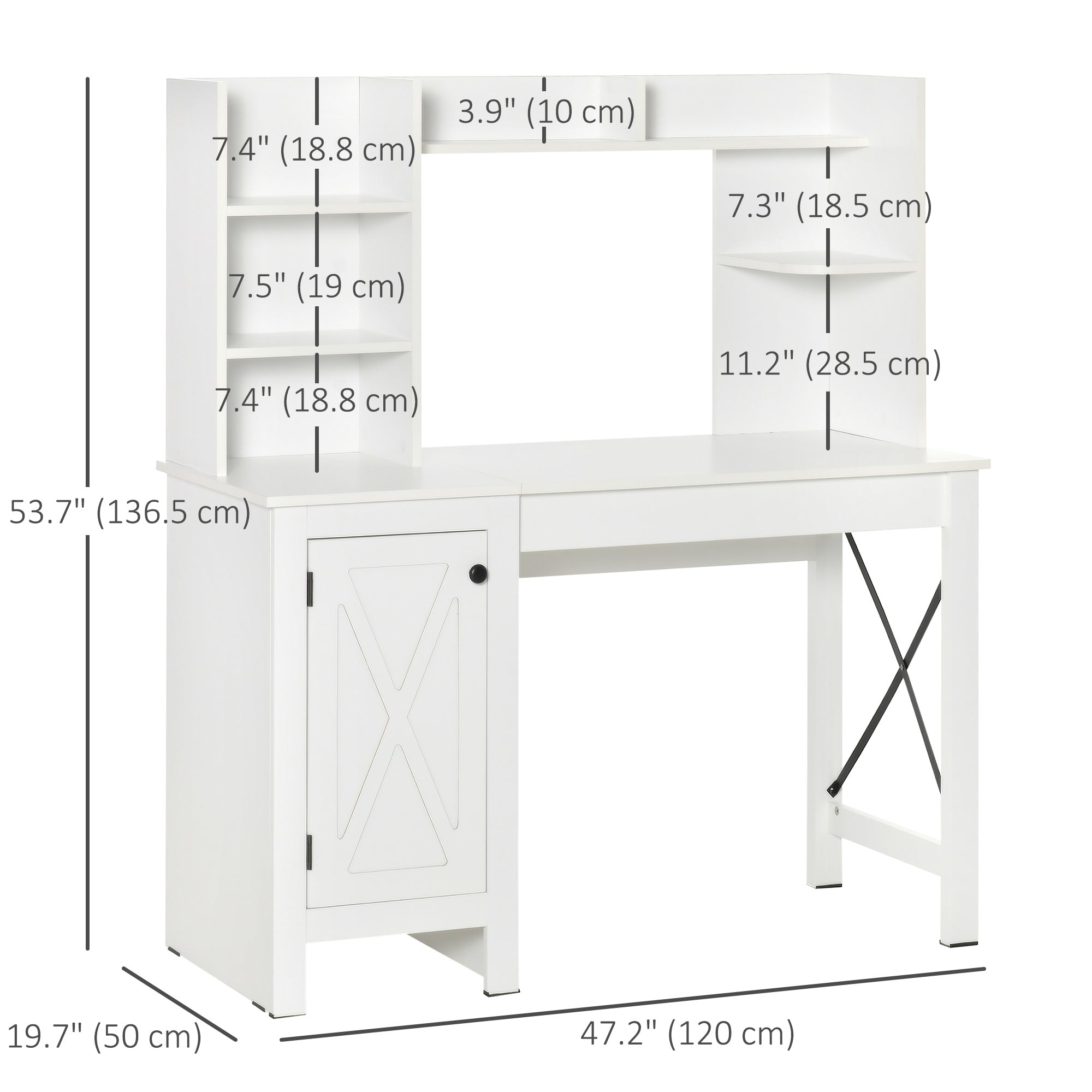 Computer Desk 47" Farmhouse White Storage Shelves-DECOROLALA