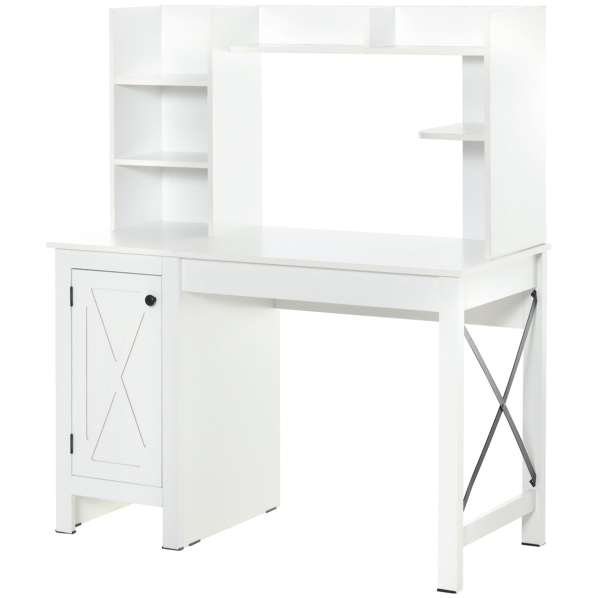 Computer Desk 47" Farmhouse White Storage Shelves-DECOROLALA