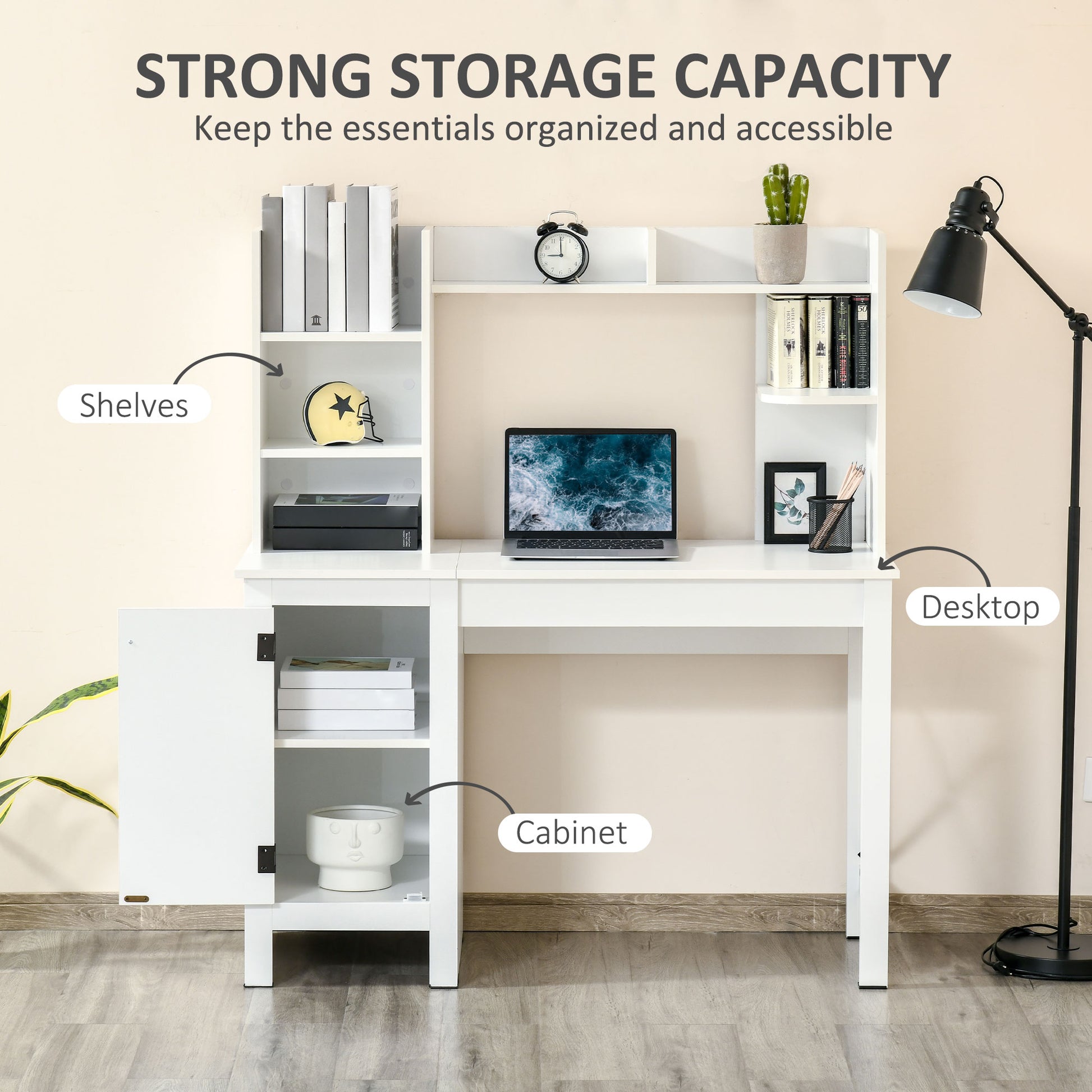 Computer Desk 47" Farmhouse White Storage Shelves-DECOROLALA