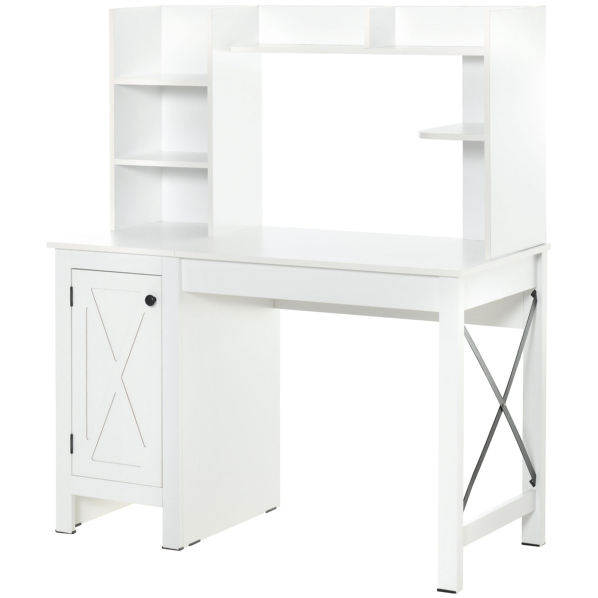 Computer Desk 47" Farmhouse White Storage Shelves-DECOROLALA