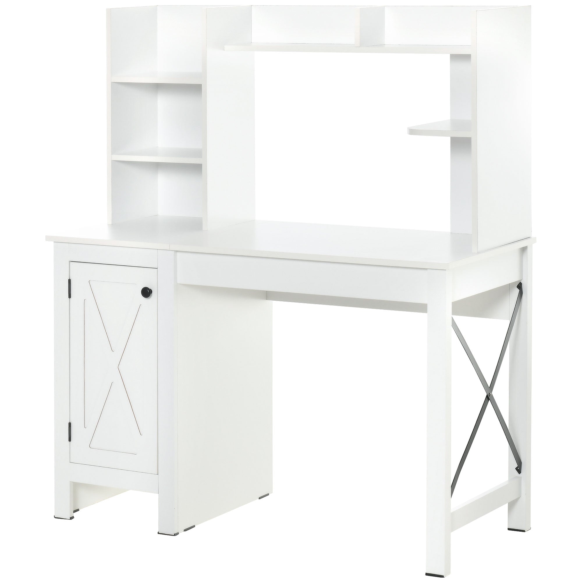 Computer Desk 47" Farmhouse White Storage Shelves-DECOROLALA