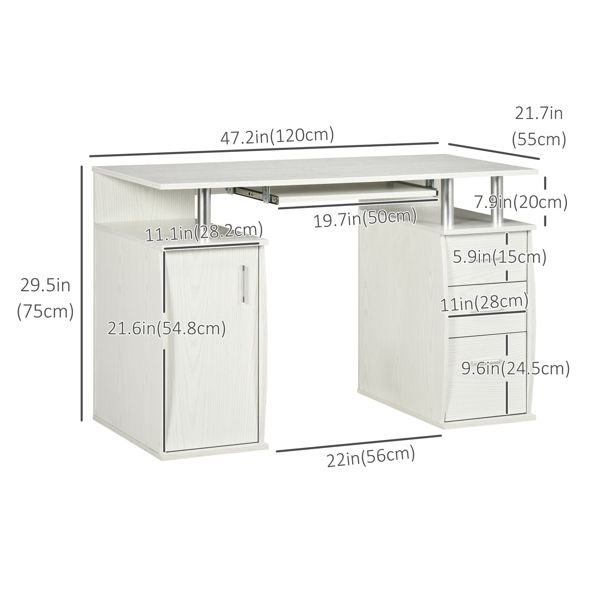 Computer Desk 47" White Keyboard Tray-DECOROLALA