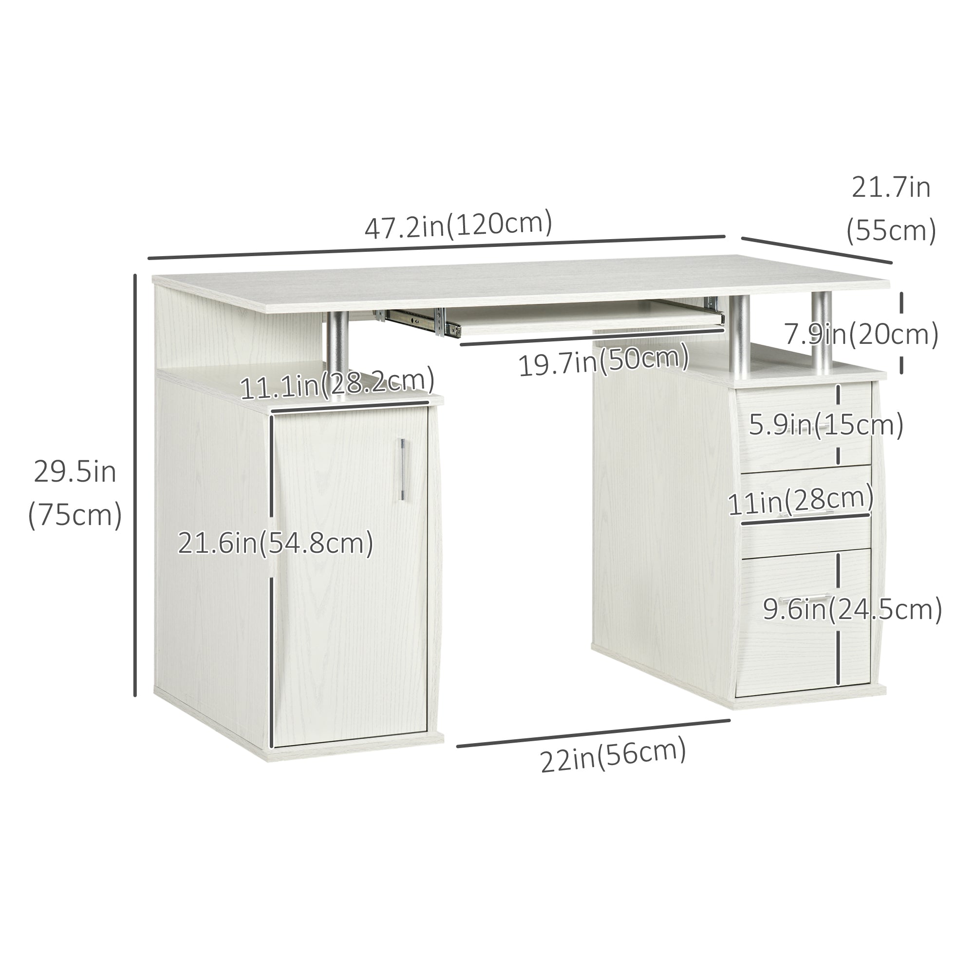 Computer Desk 47" White Keyboard Tray-DECOROLALA