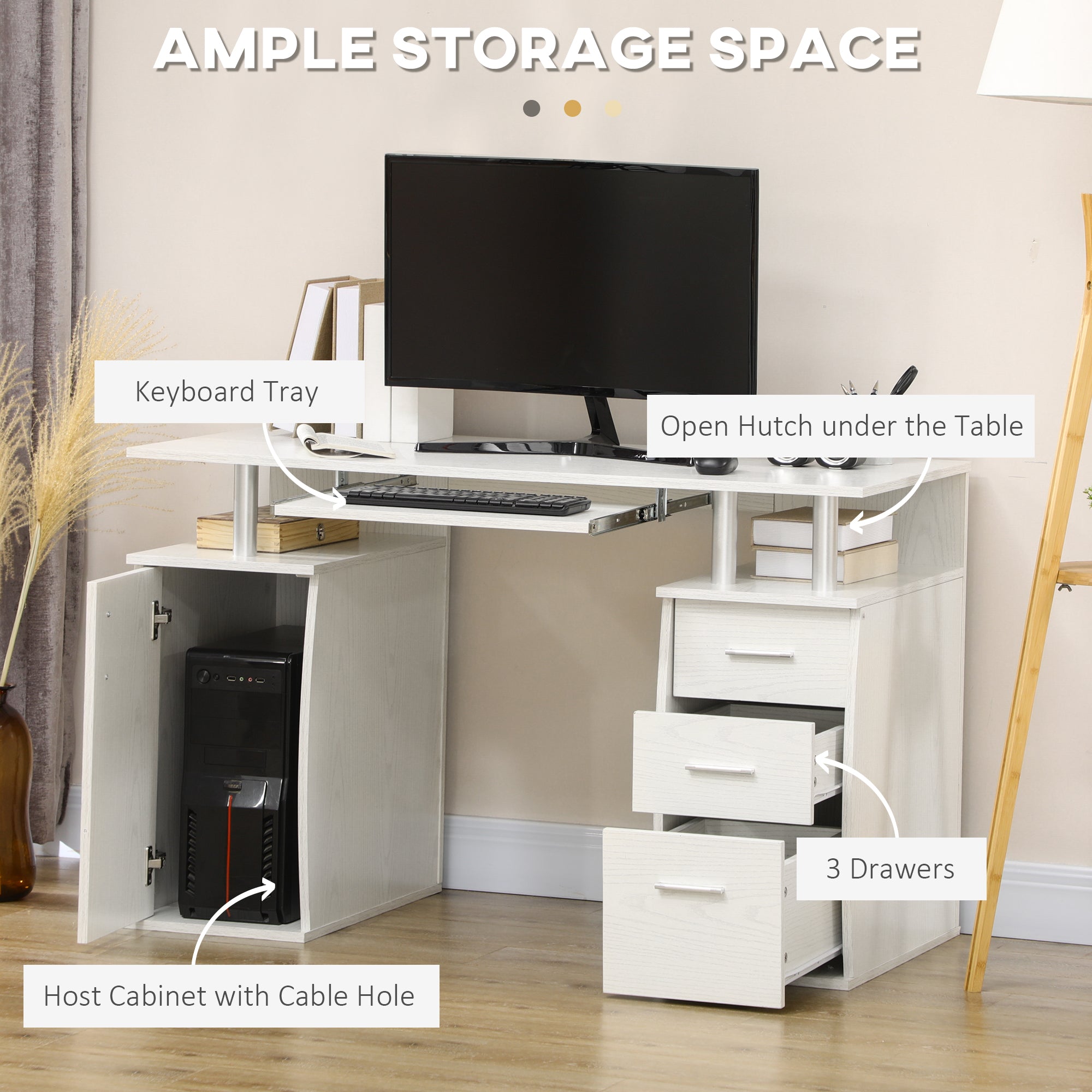 Computer Desk 47" White Keyboard Tray-DECOROLALA