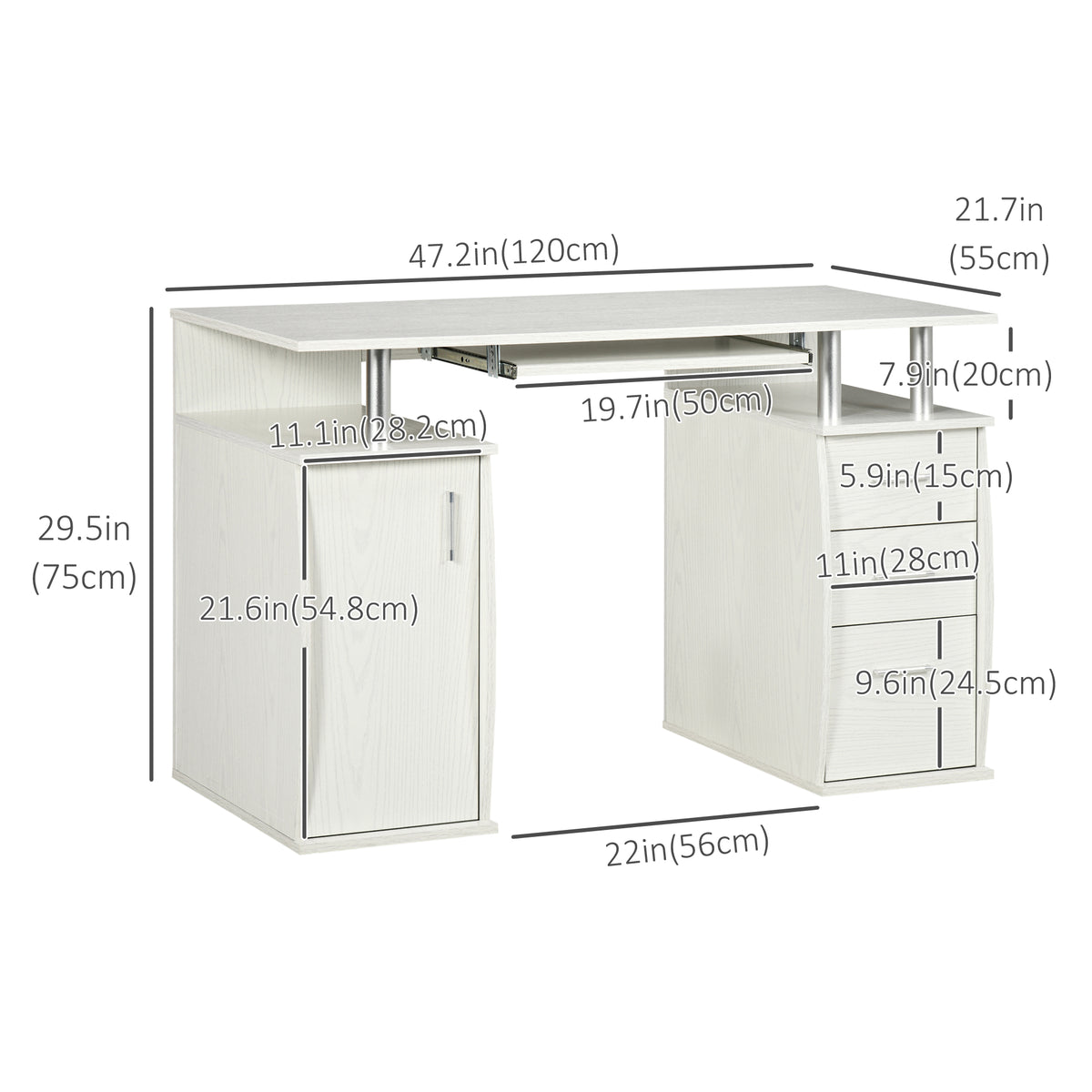 Computer Desk 47" White Keyboard Tray-DECOROLALA