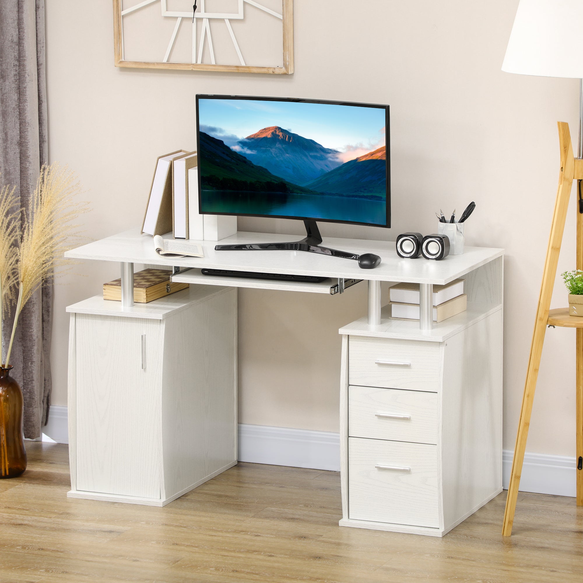 Computer Desk 47" White Keyboard Tray-DECOROLALA