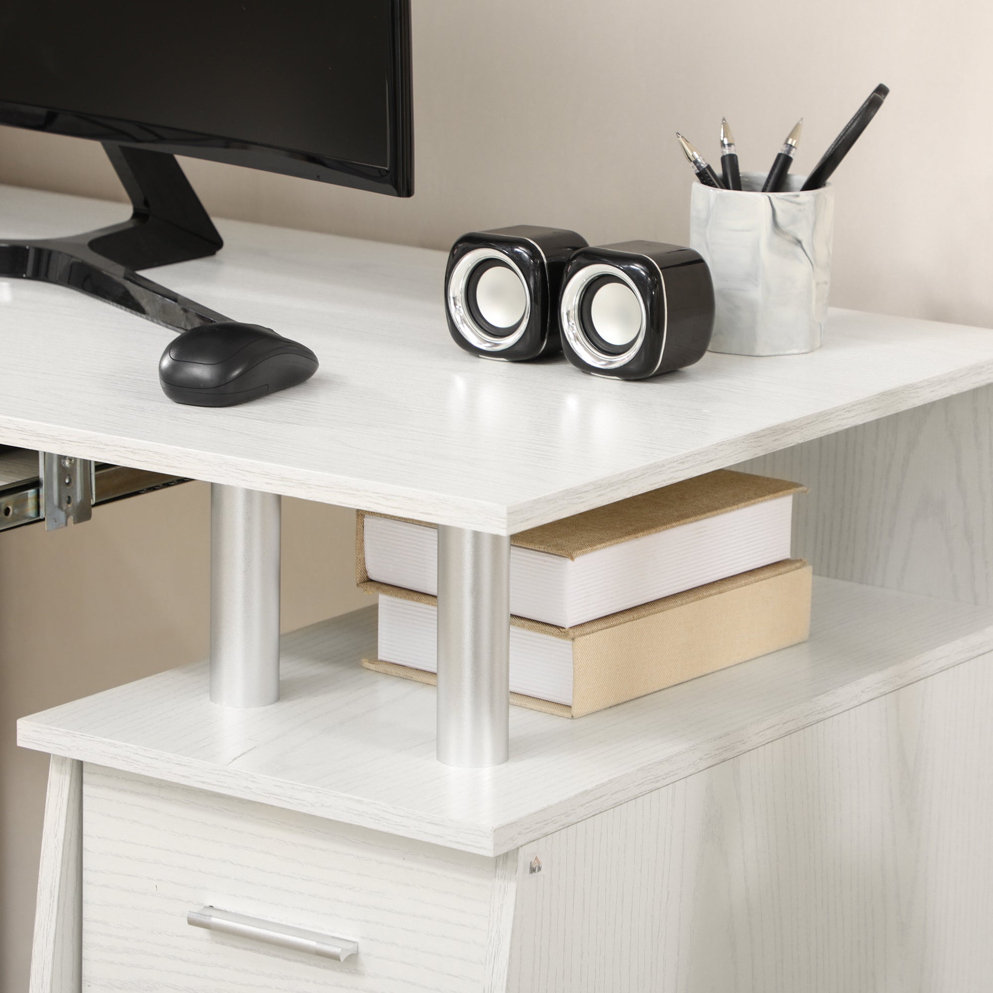Computer Desk 47" White Keyboard Tray-DECOROLALA