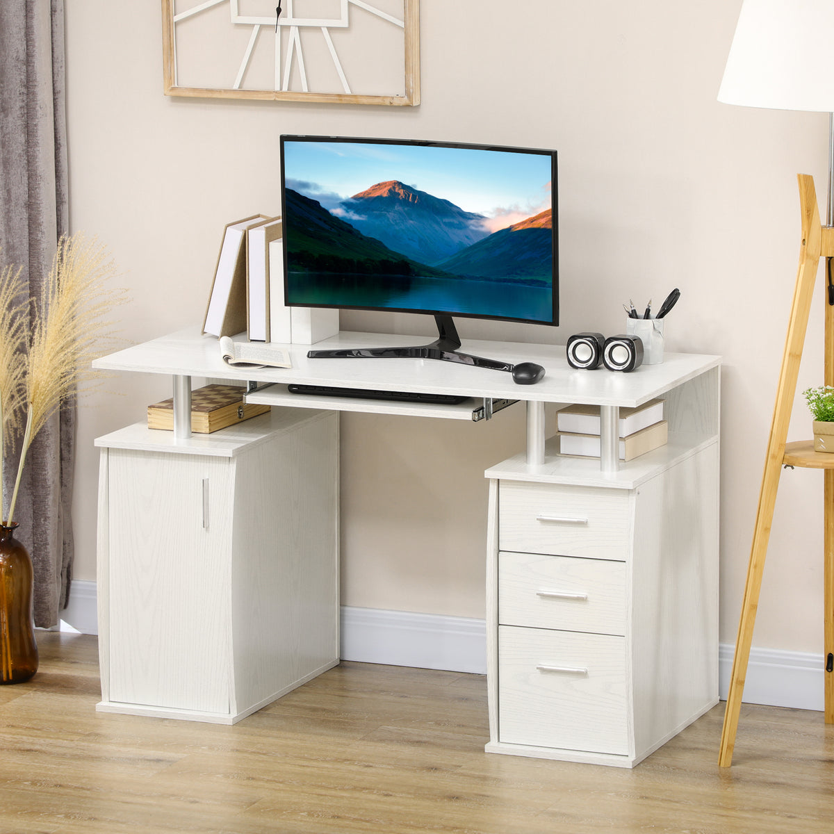 Computer Desk 47" White Keyboard Tray-DECOROLALA