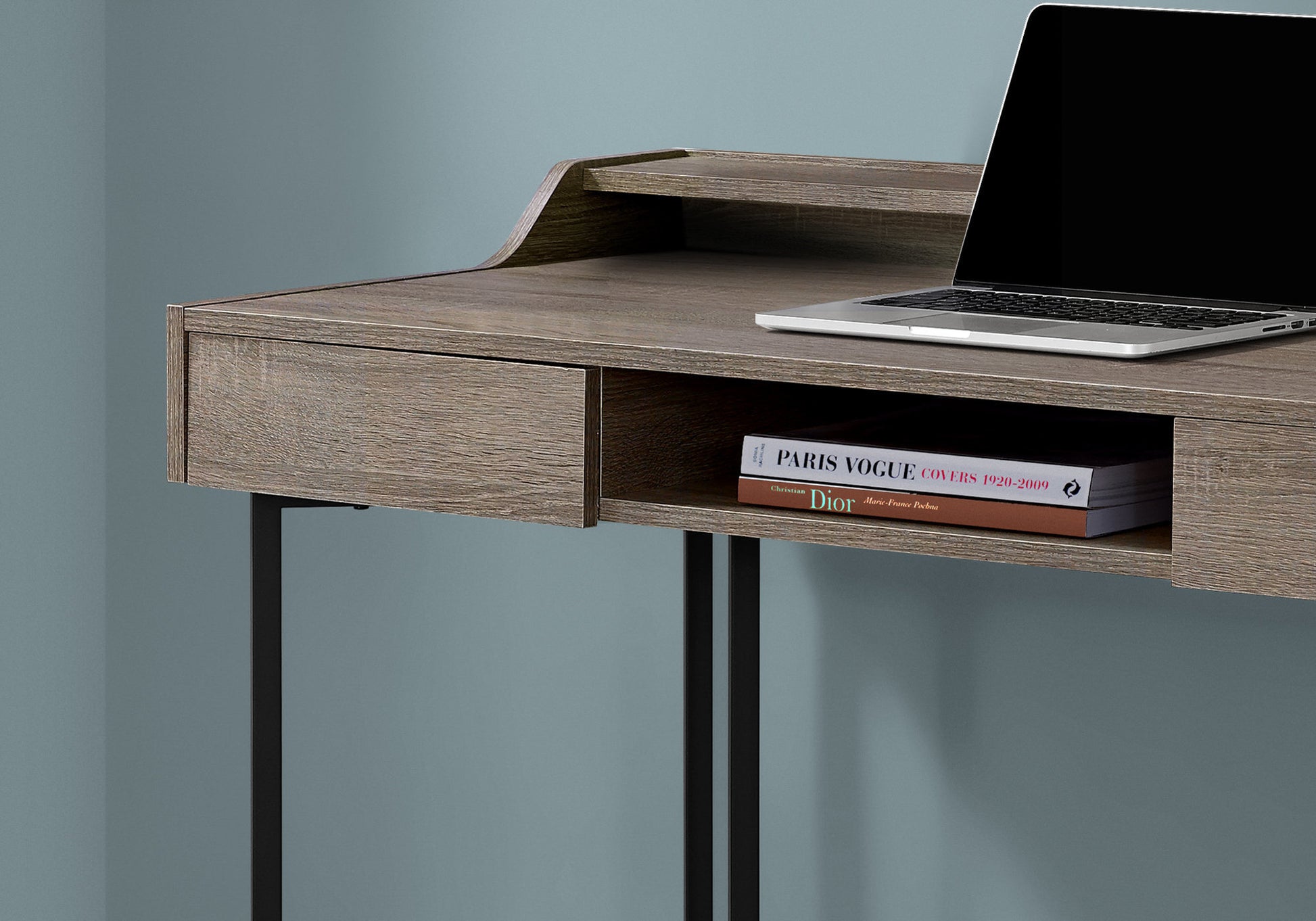 Computer Desk 48" Dark Taupe Black Metal Legs-Computer Desk-DECOROLALA